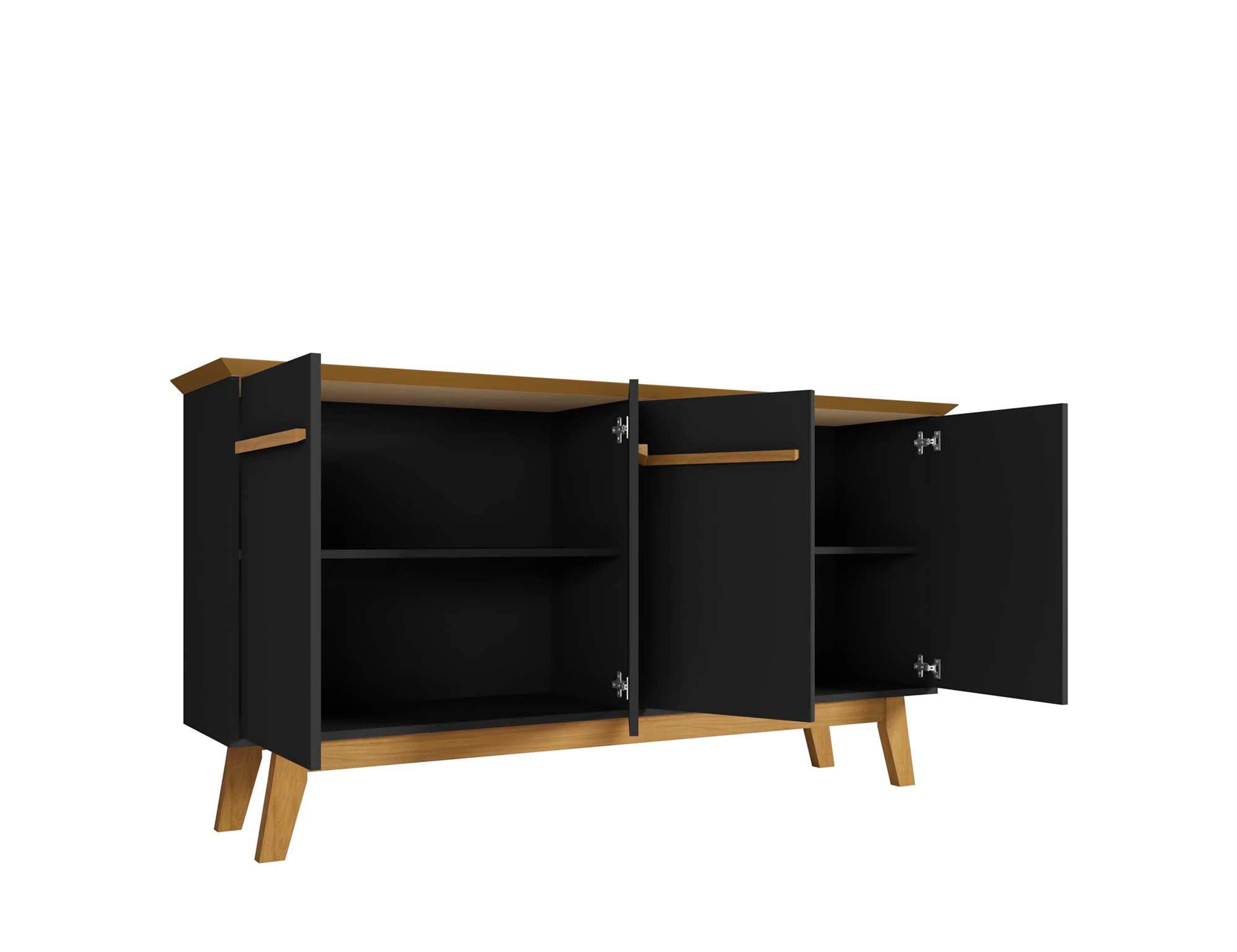 62.99" Yonkers Sideboard Black/Cinnamon - Manhattan Comfort: Mid-Century Buffet Storage Cabinet