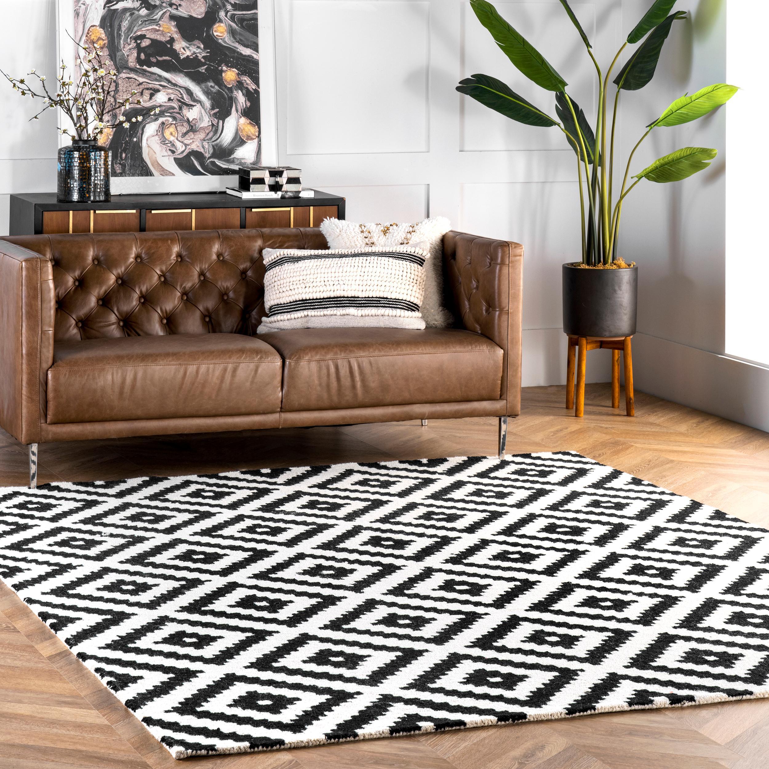 Nuloom Kellee Geometric 2x14 Wool Runner Indoor Area Rug for Living Room Bedroom Dining Room Entryway Hallway Kitchen, Beige/Brown