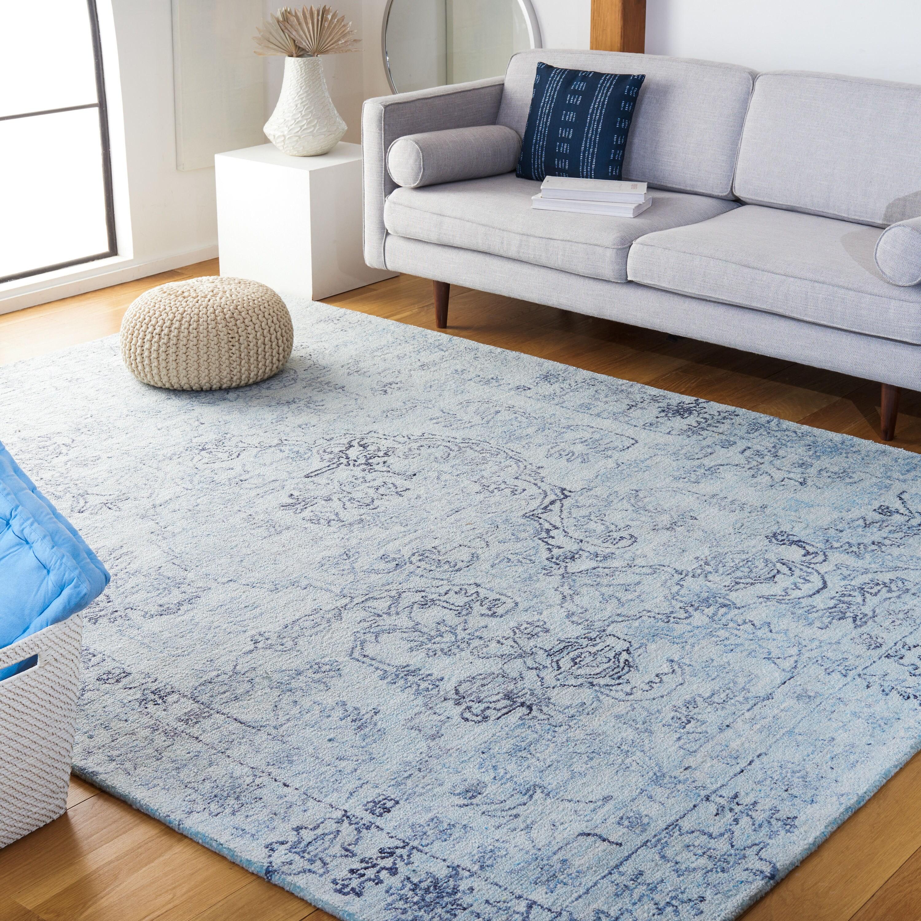 Marquee MRQ112 Hand Tufted Indoor Area Rug - Light Blue/Navy - 6'x6' - Safavieh