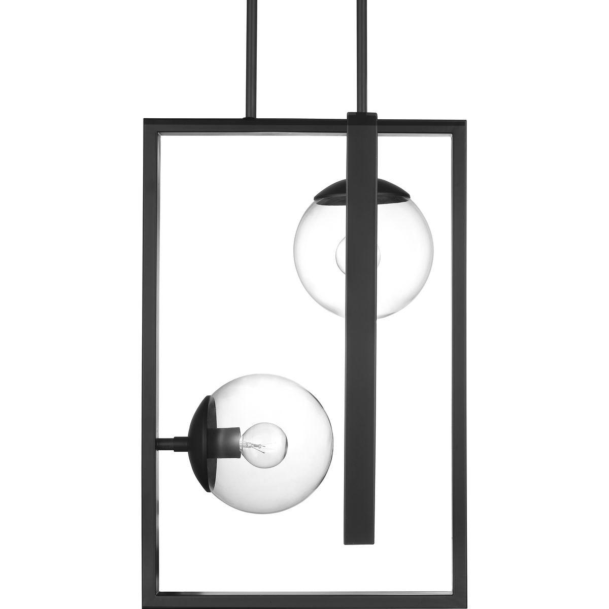 Progress Lighting Atwell 2-Light Pendant, Matte Black, Clear Globe Shades