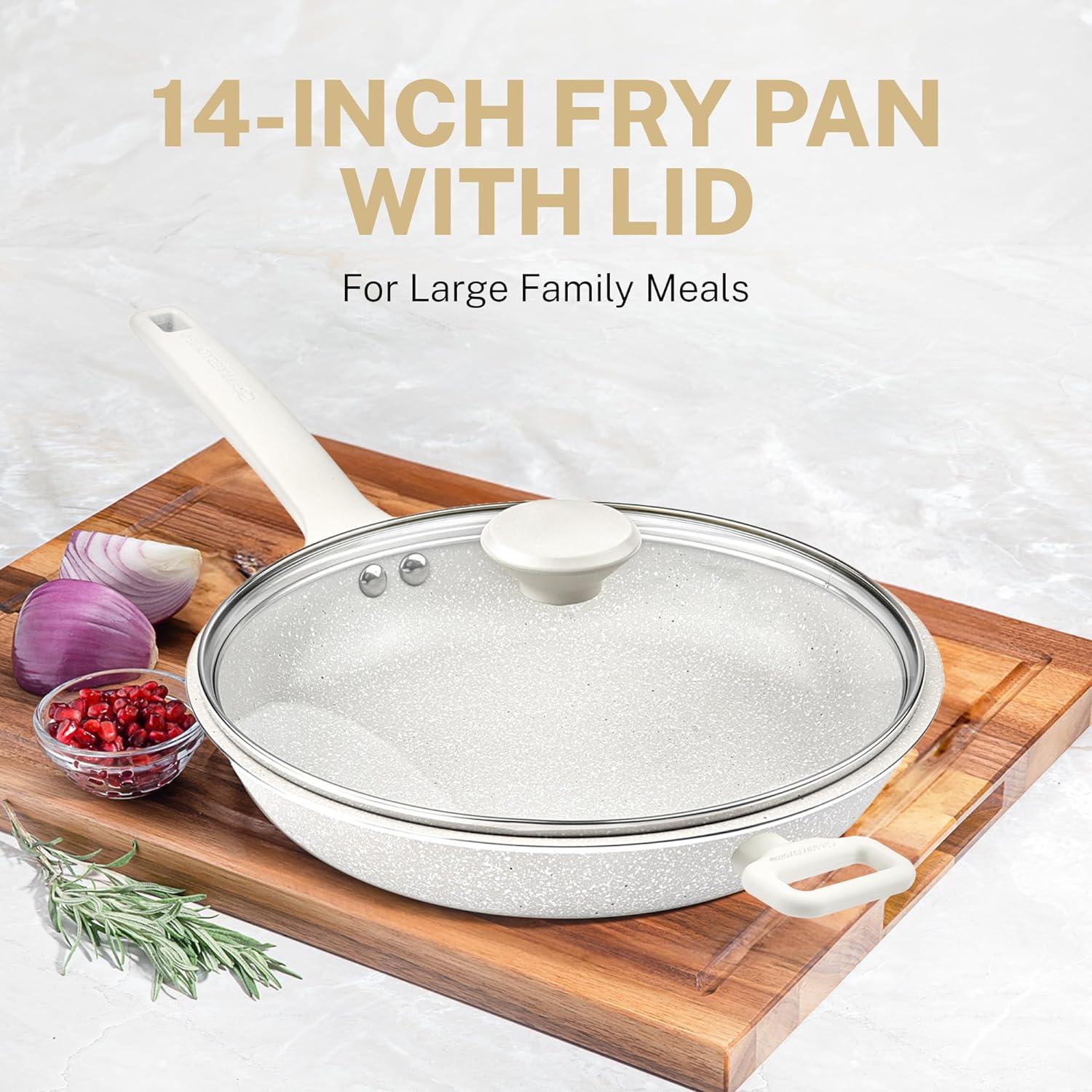 Granitestone Desert Beige 14'' Nonstick Fry Pan With Lid