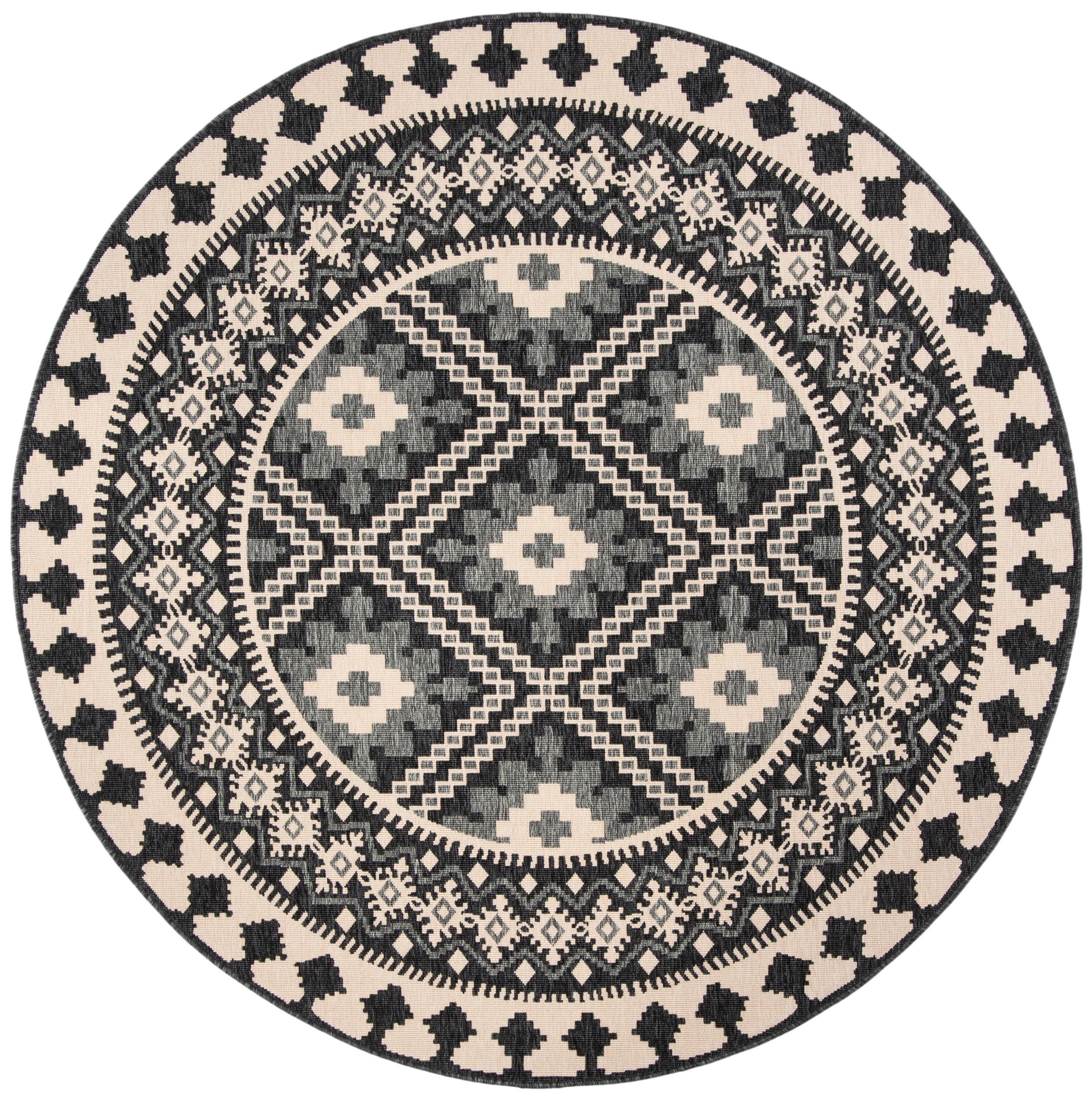 Veranda VER099 Power Loomed Indoor/Outdoor Area Rug - Ivory/Grey - 5'3" round - Safavieh.