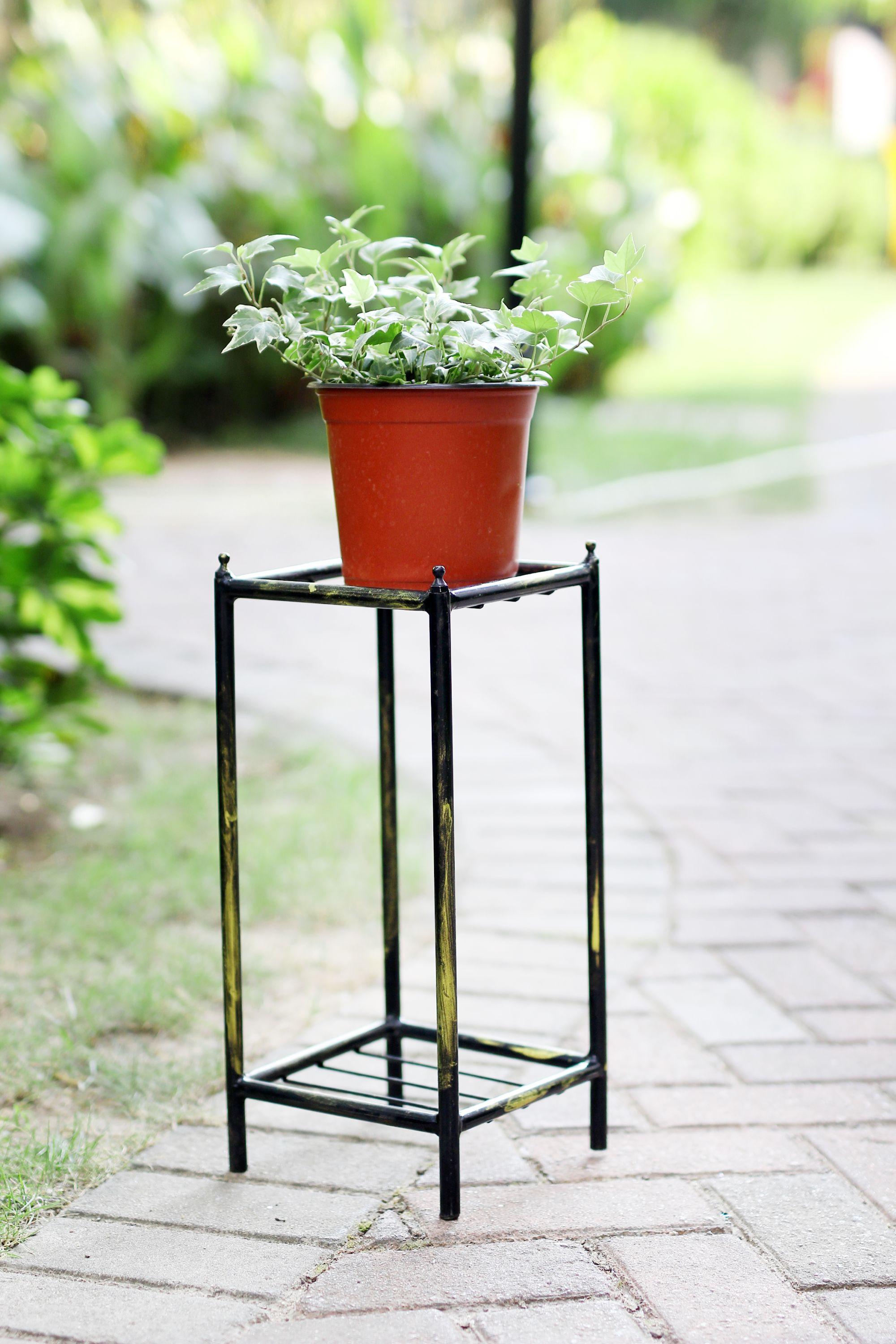 HEIMAO Stone Slab 2 Tier Small Square Cast Metal Plant Stand