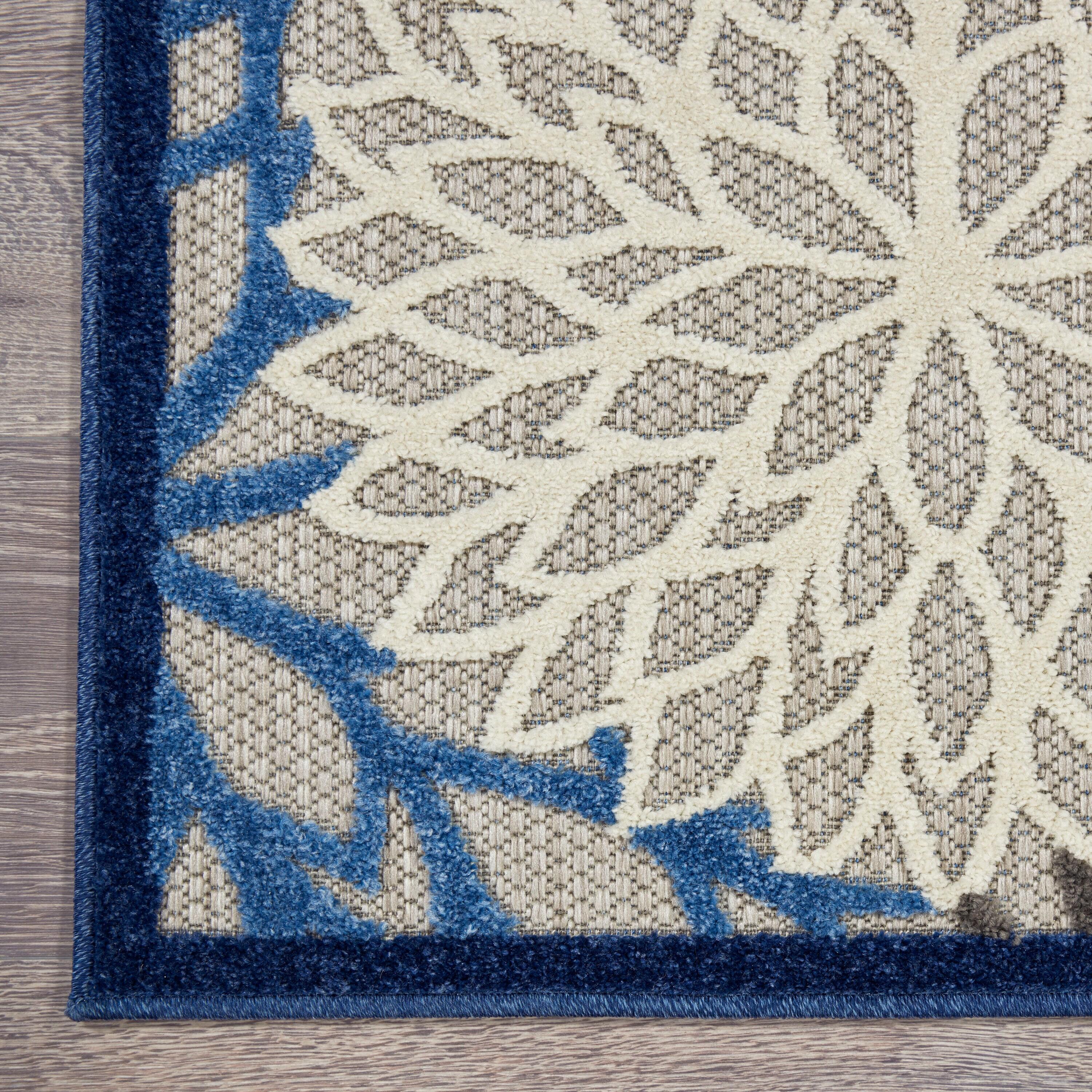 Nourison Aloha Floral Bloom Flatweave High-Low Indoor Outdoor Area Rug Blue/Multicolor 3'6" x 5'6"