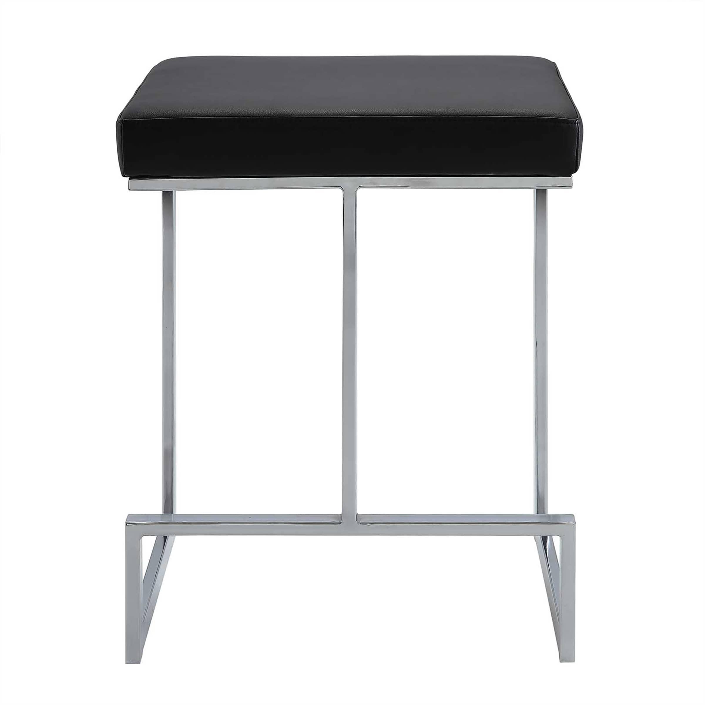 Carolina Living 24" Lumi Counter Height Barstool Black/Chrome: Upholstered, Chrome Plated Base