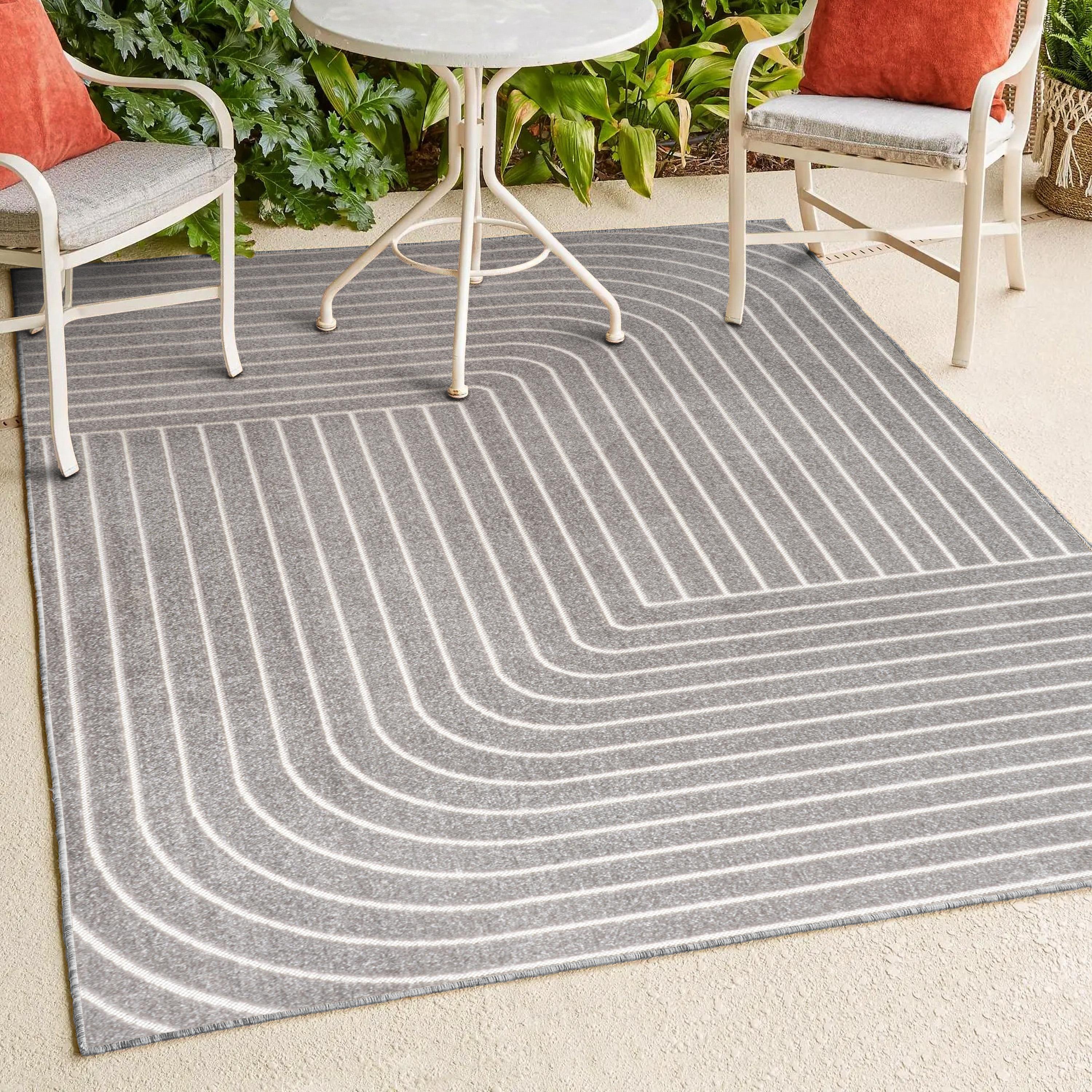 JONATHAN Y Odense High-Low Minimalist Angle Geometric Gray/Ivory 8 ft. x 10 ft. Indoor/Outdoor Area Rug