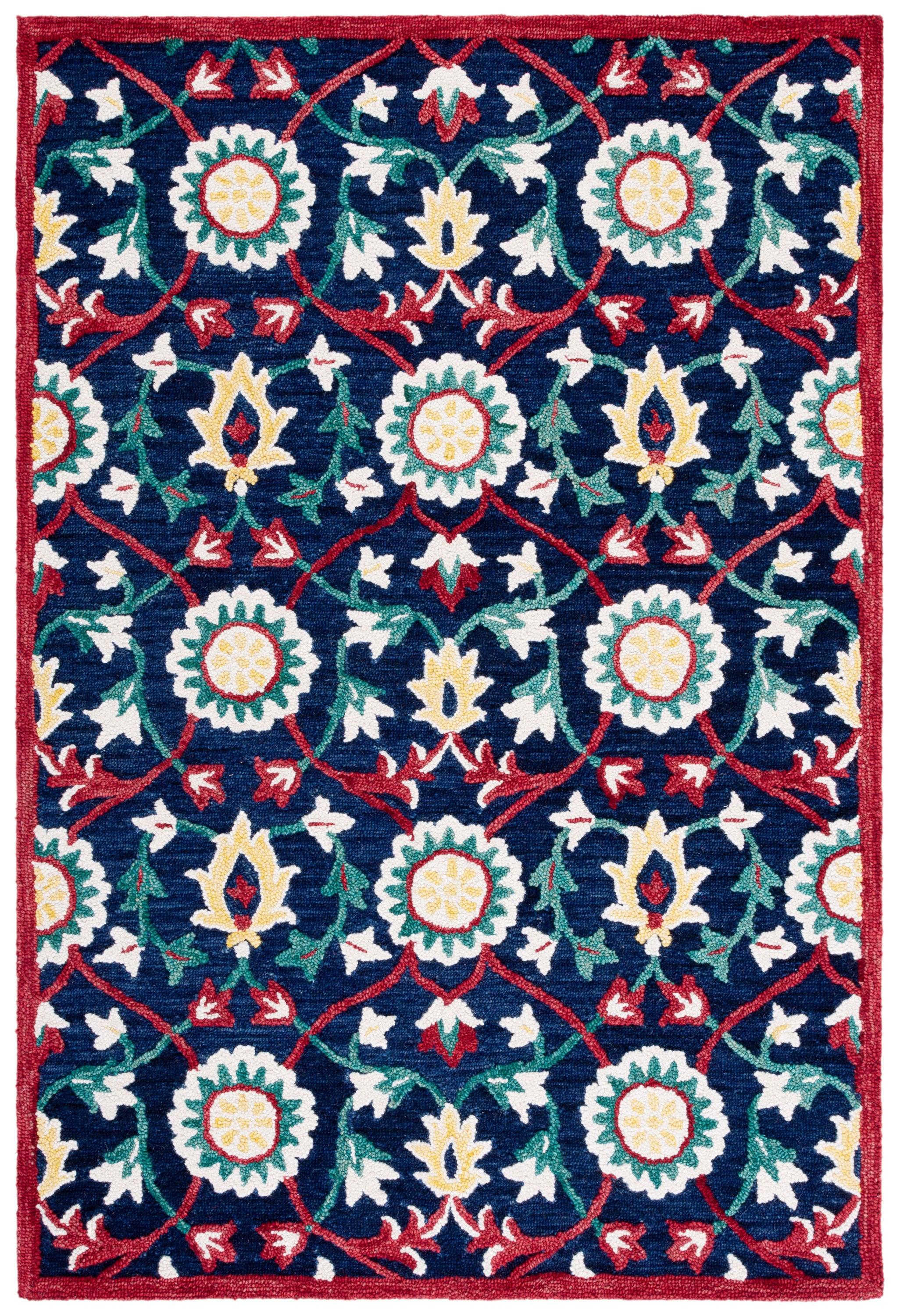 Blossom BLM564 Hand Tufted Area Rug - Navy/Red - 4'x6' - Safavieh.