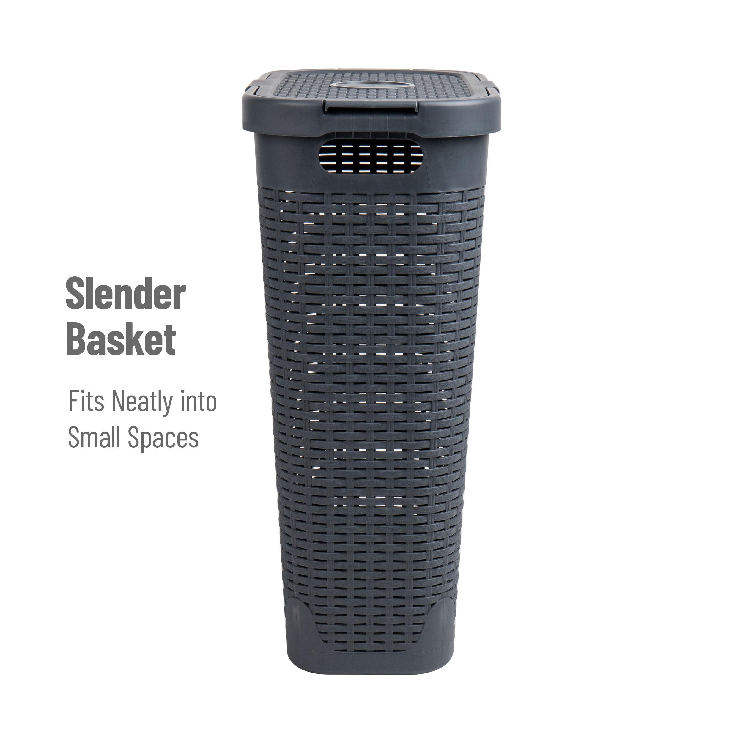 Mind Reader Mind Reader 40L Slim Laundry Hamper, Clothes Basket, Lid, Wicker Design, Plastic