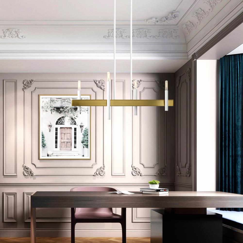 Elegance Crystal Rod 4-Light Chandelier in White and Antique Brass