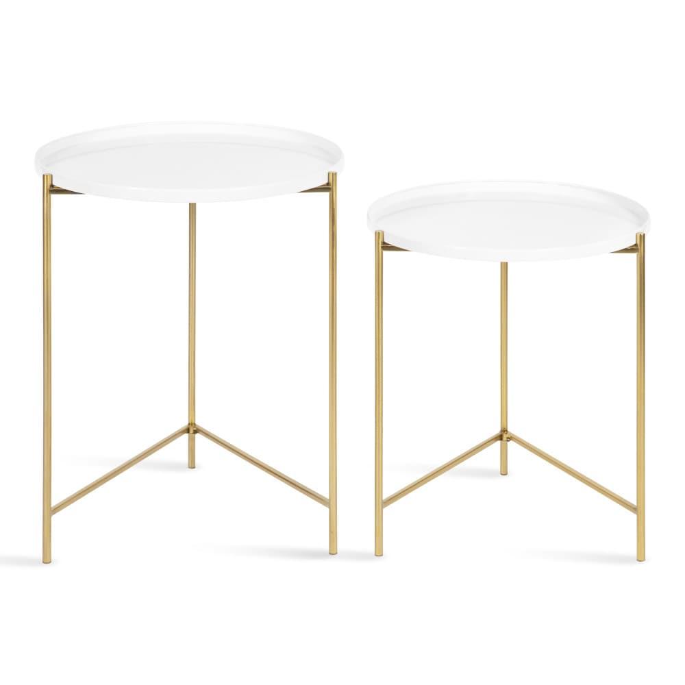 Kate and Laurel Ulani Round Metal Nesting Table, 2 Piece, White and Gold