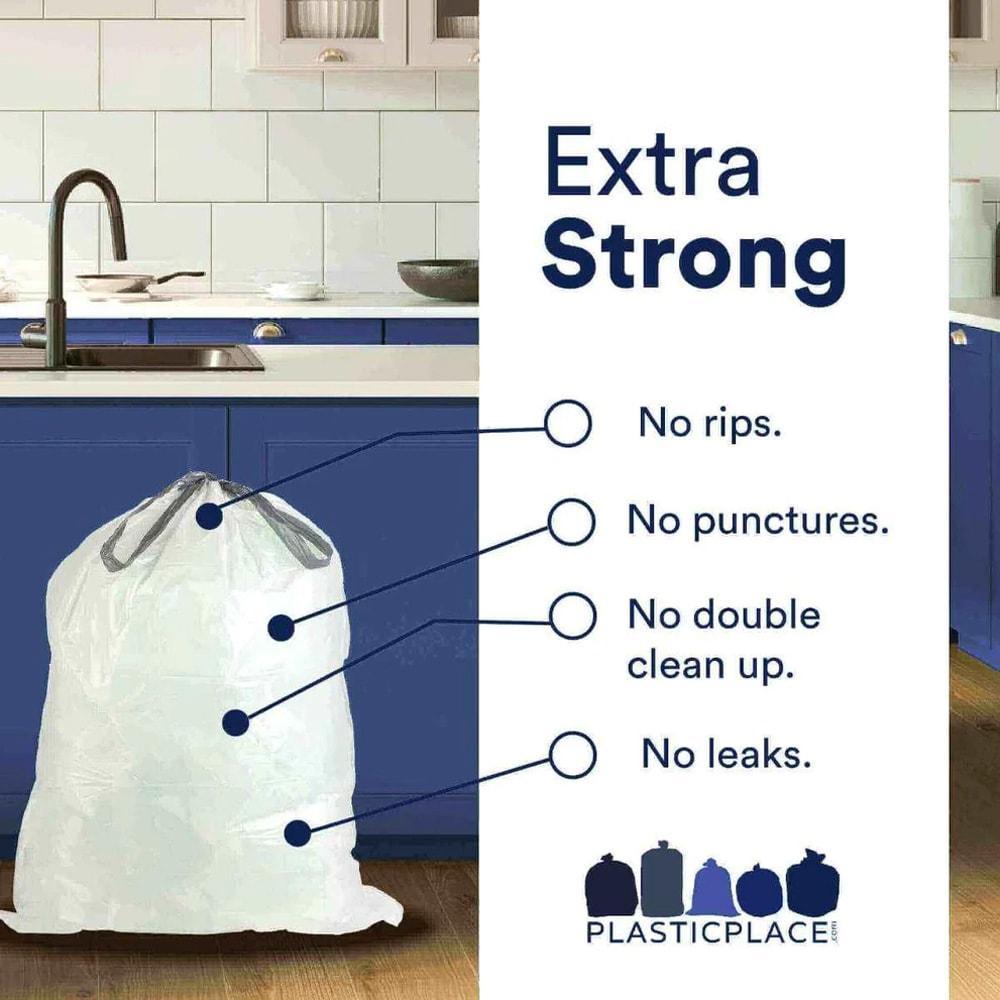 Plasticplace Trash Bags Compatible with simplehuman Code D 5.3 Gallon / 20 Liter White 15.75" x 28" (100 Count)