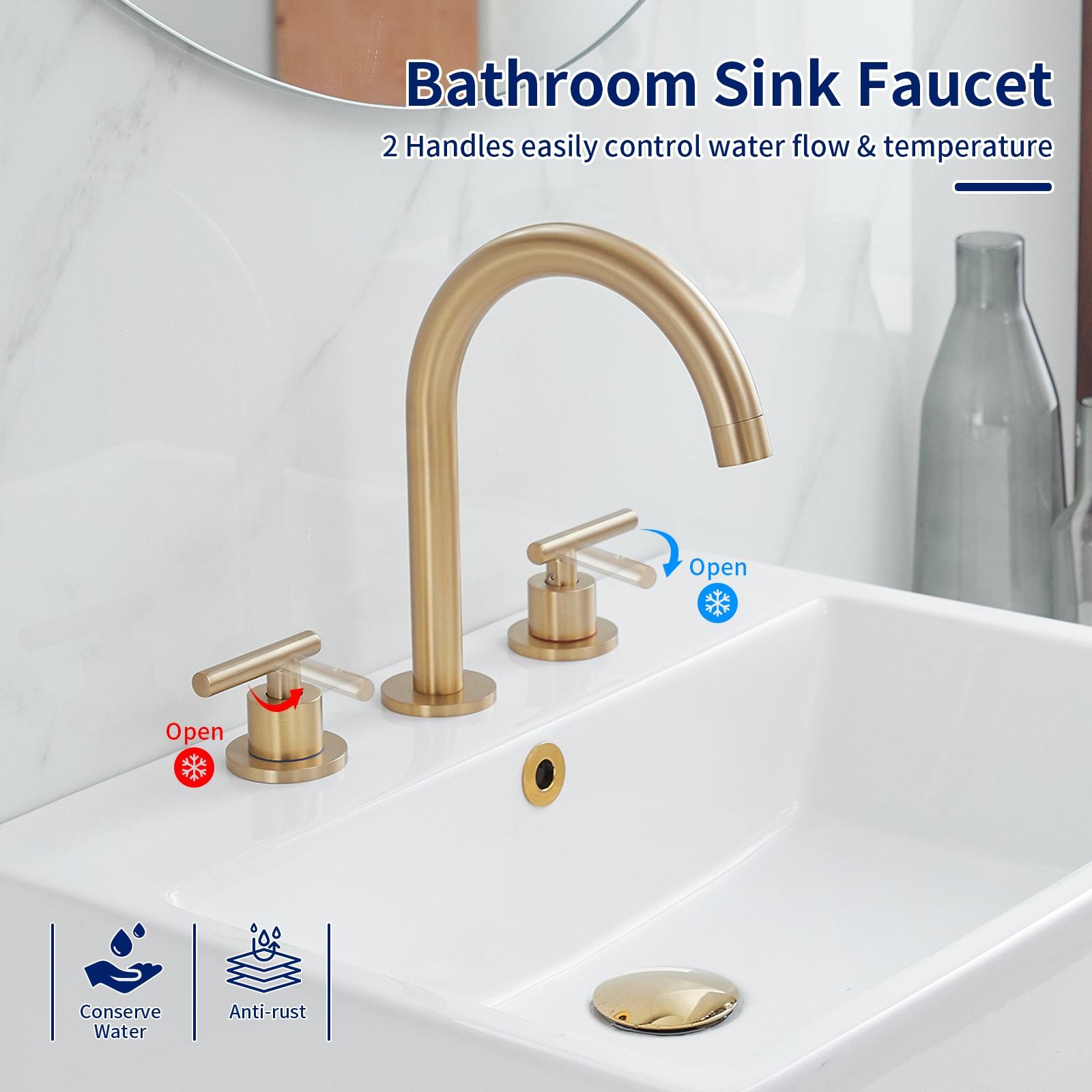 VIBRANTBATH 16441-BG Widespread Bathroom Faucet 3 Hole, 2-handle Bathroom Sink Faucet with Drain Assembly
