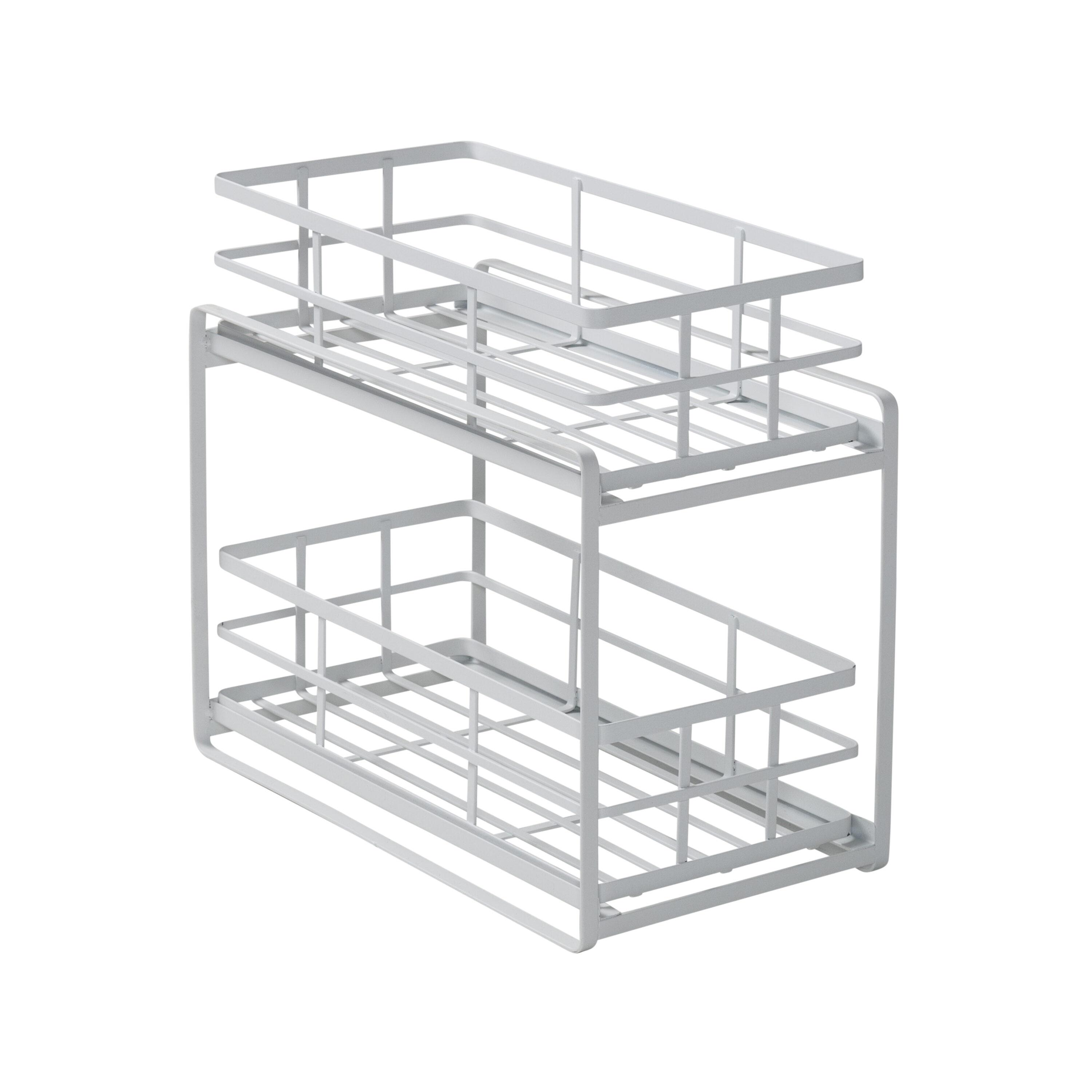 Honey-Can-Do Flat Wire Sliding Basket Organizer - White: Kitchen Organizer, Under Sink Storage, Steel, 12" H x 14" W x 8" D