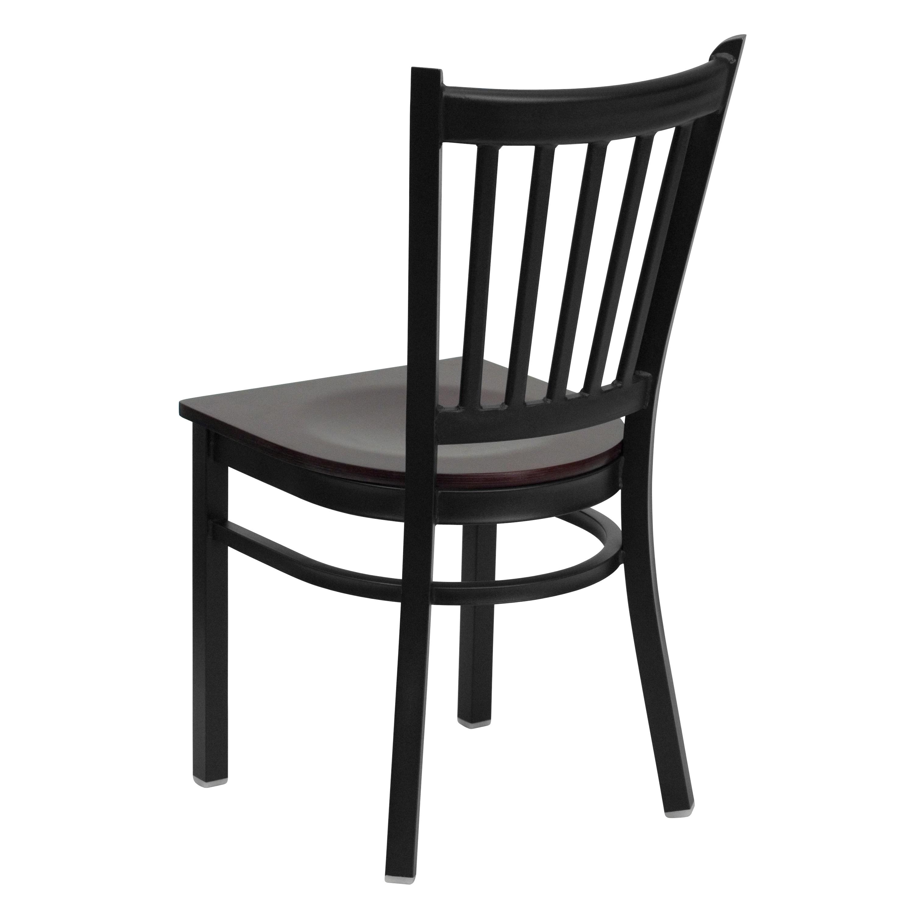 Flash Furniture HERCULES Series Black Vertical Back Metal Restaurant Chair - Mahogany Wood Seat