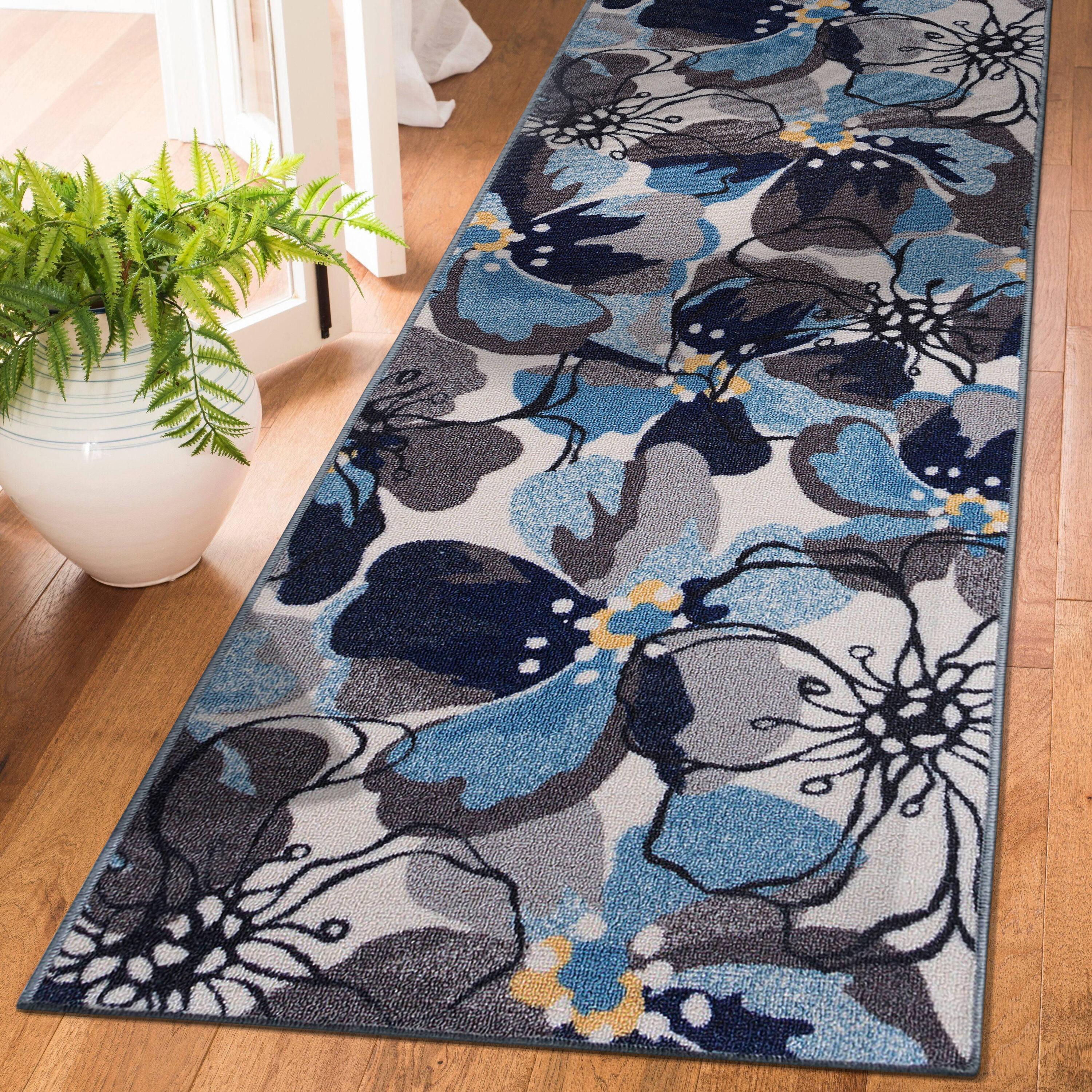 World Rug Gallery Modern Floral Non-Slip (Non-skid) Indoor Area Rug - Gray 2'x10'