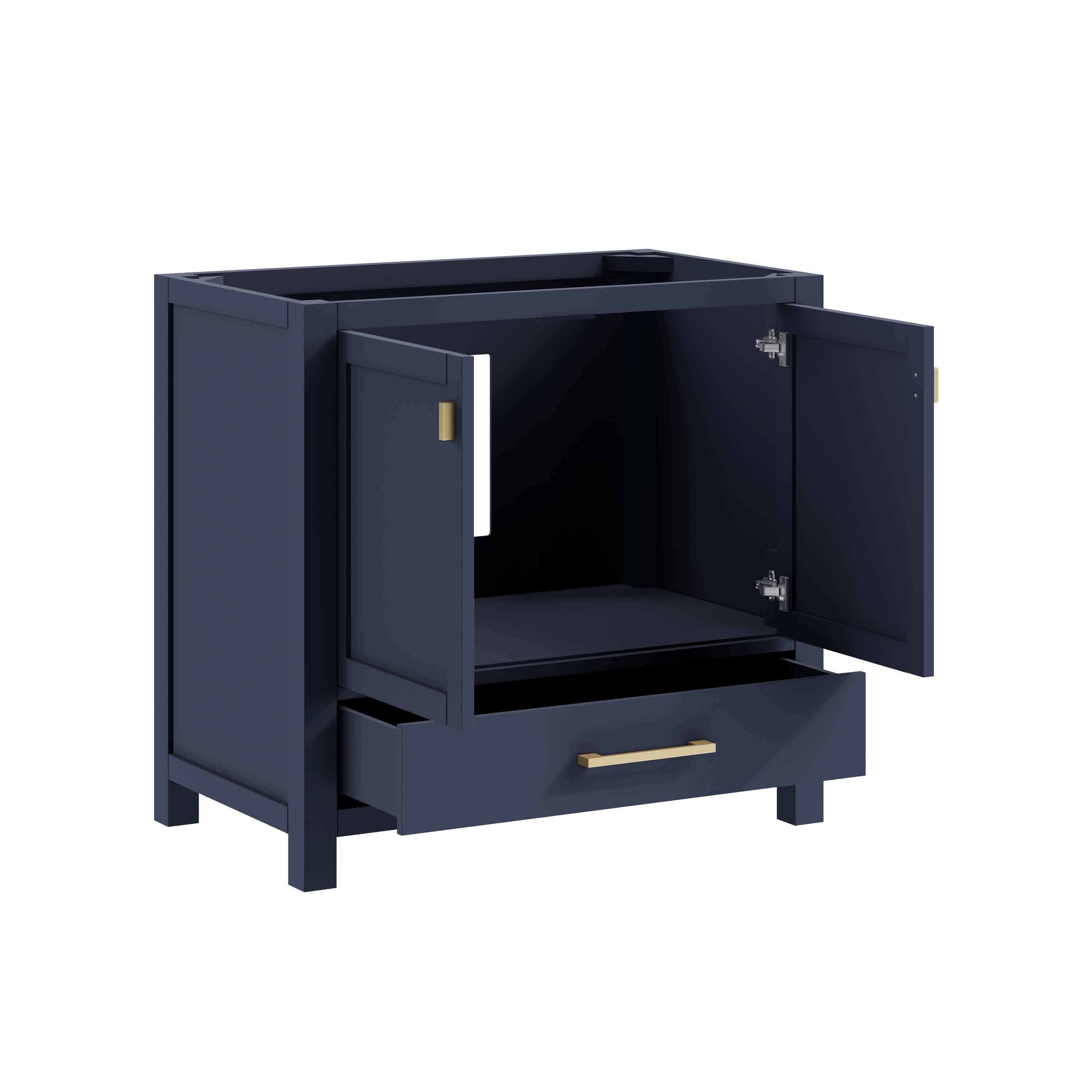 Navy Blue Solid Wood Single Sink Vanity with Stone Top