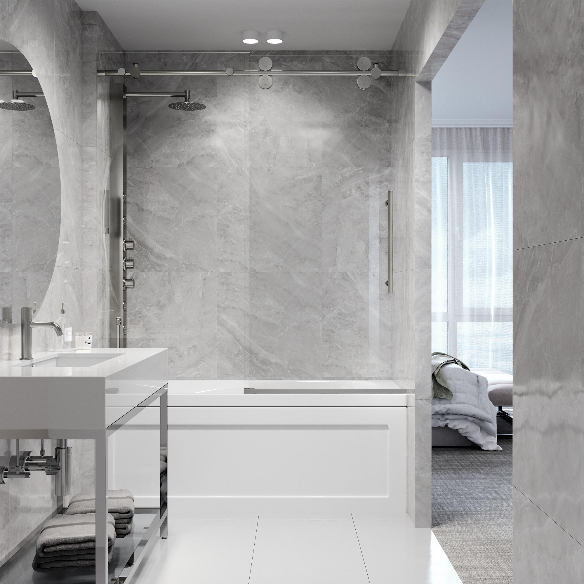 Elan 56-60" W x 66" H Sliding Frameless Tub Door with 3/8" Laminated Glass