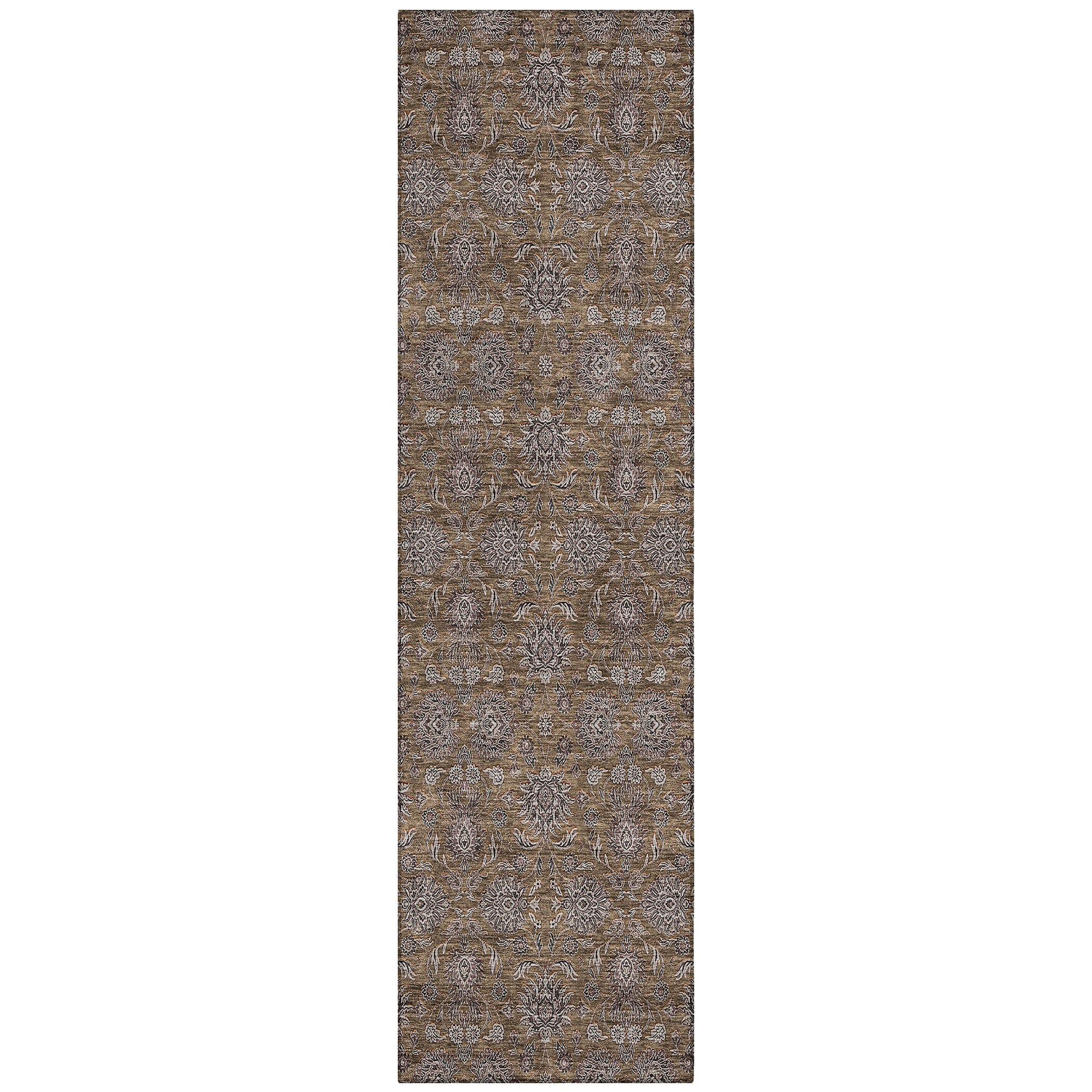 Chocolate Floral Synthetic Indoor/Outdoor Runner Rug