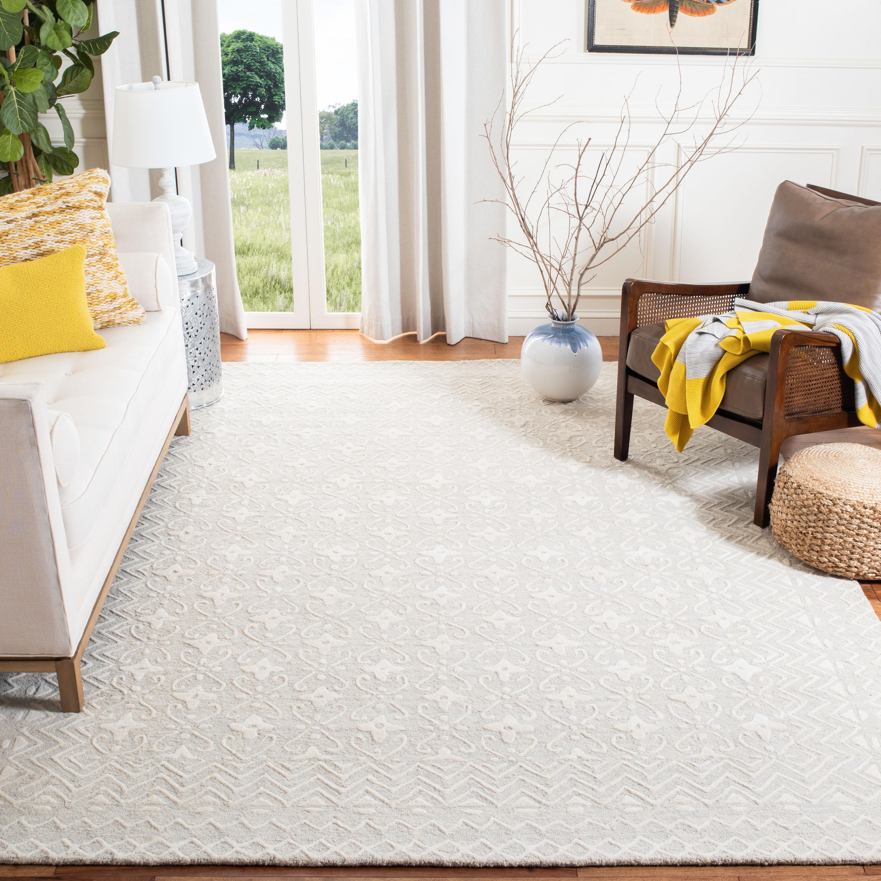 Blossom BLM114 Hand Tufted Area Rug - Grey/Ivory - 4'x6' - Safavieh..