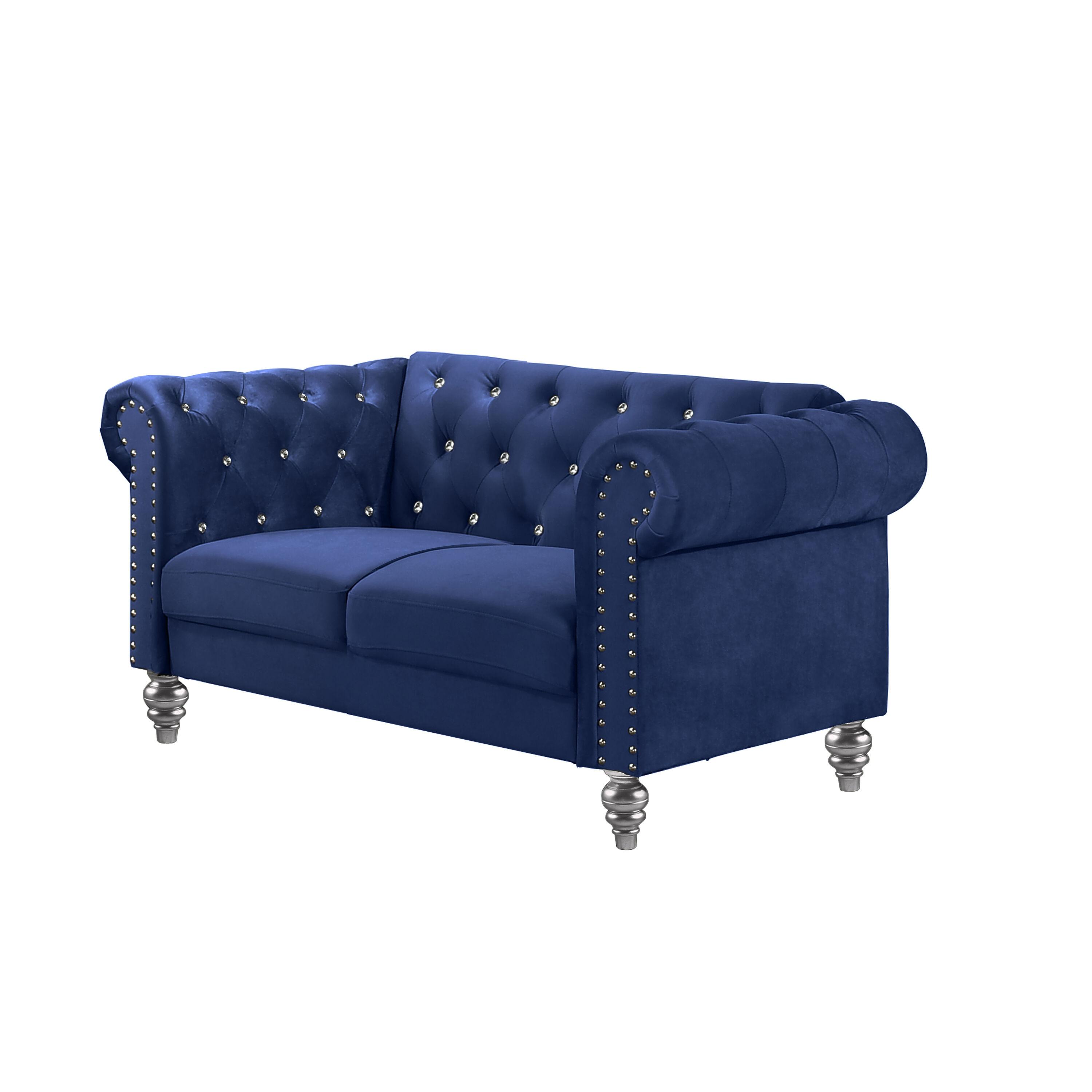 New Classic Emma 2-Piece Crystal Velvet Loveseat & Sofa Set in Royal Blue