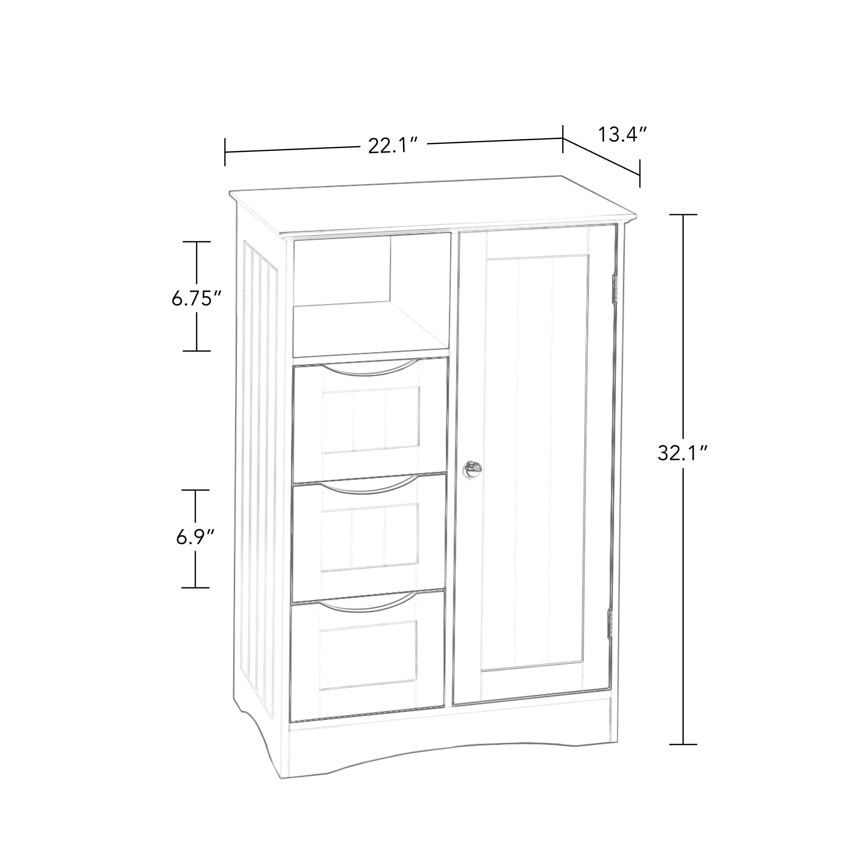 RiverRidge Ashland Single Door Bathroom and Laundry Storage Cabinet with 3 Drawers, Open and Adjustable Shelf