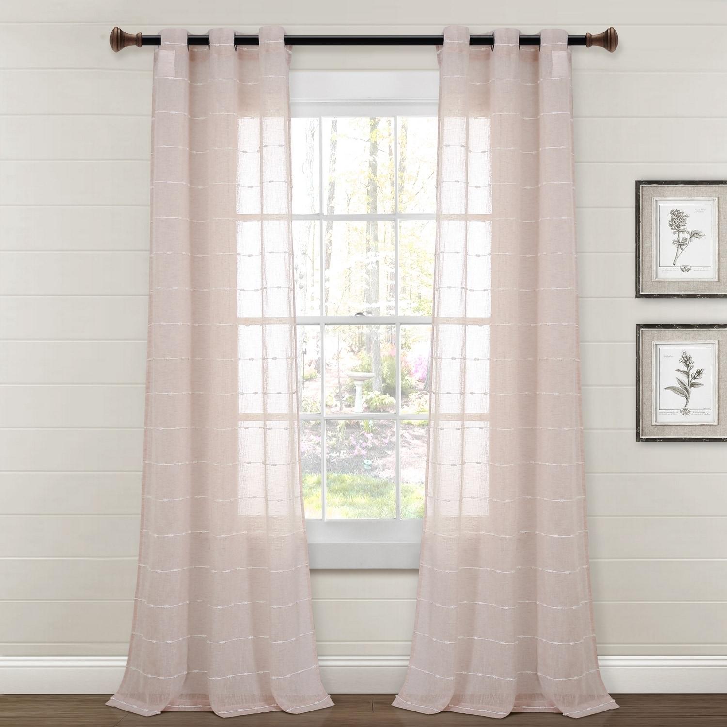 Farmhouse Textured Sheer Polyester Sheer Curtain Pair (Set of 2)