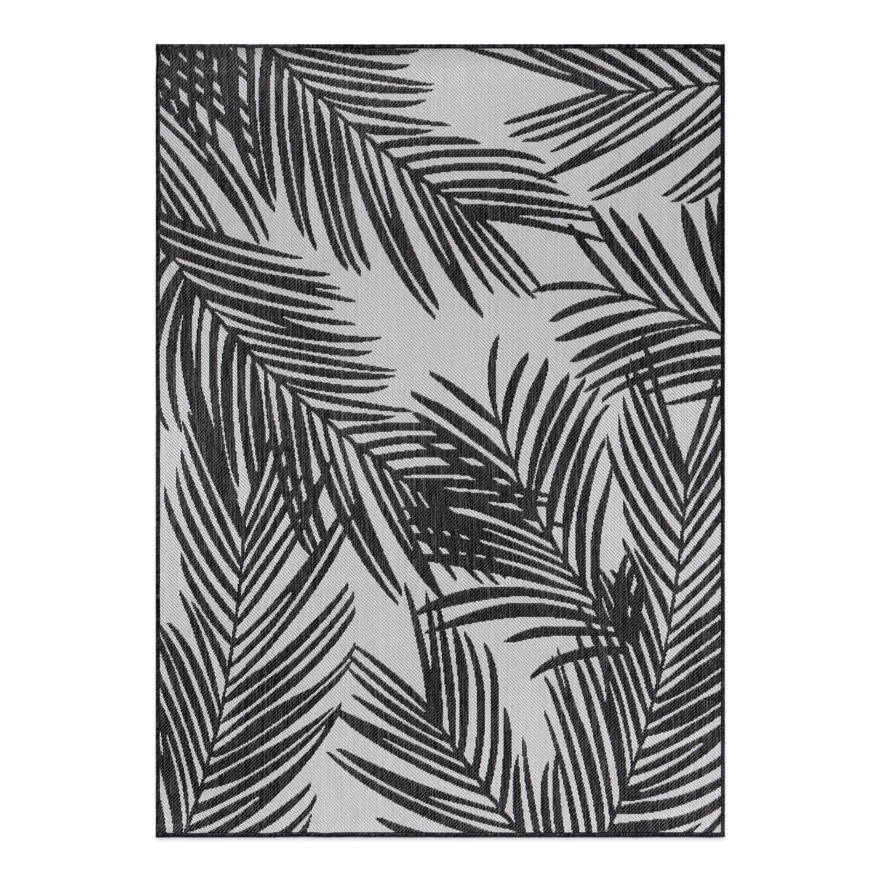 World Rug Gallery Contemporary Distressed Leaves Textured Flat Weave Indoor/Outdoor Area Rug - BLACK 5' X 7'