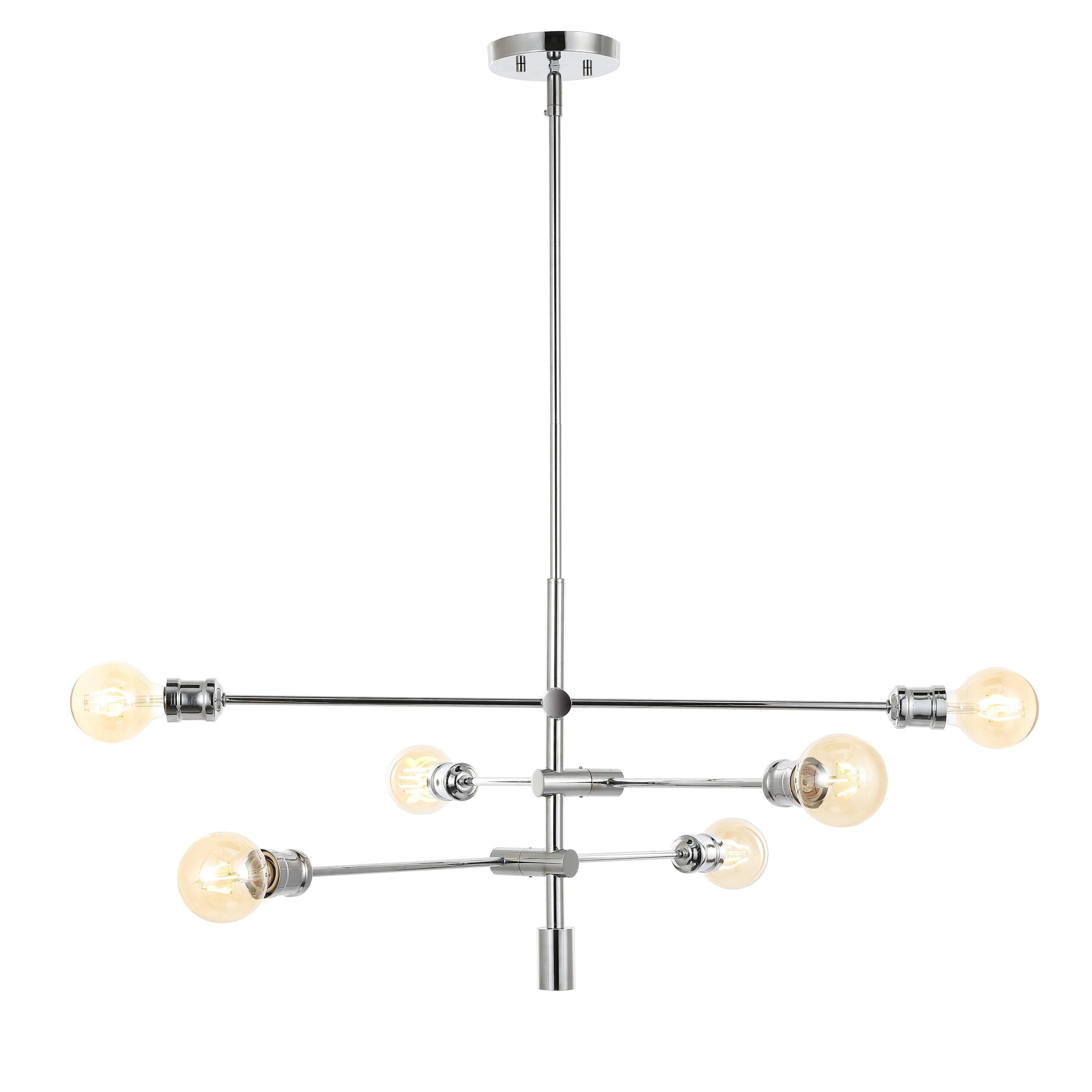 Atlas 36" 6-Light Modern Vintage Iron Arm-Adjustable LED Chandelier, Chrome