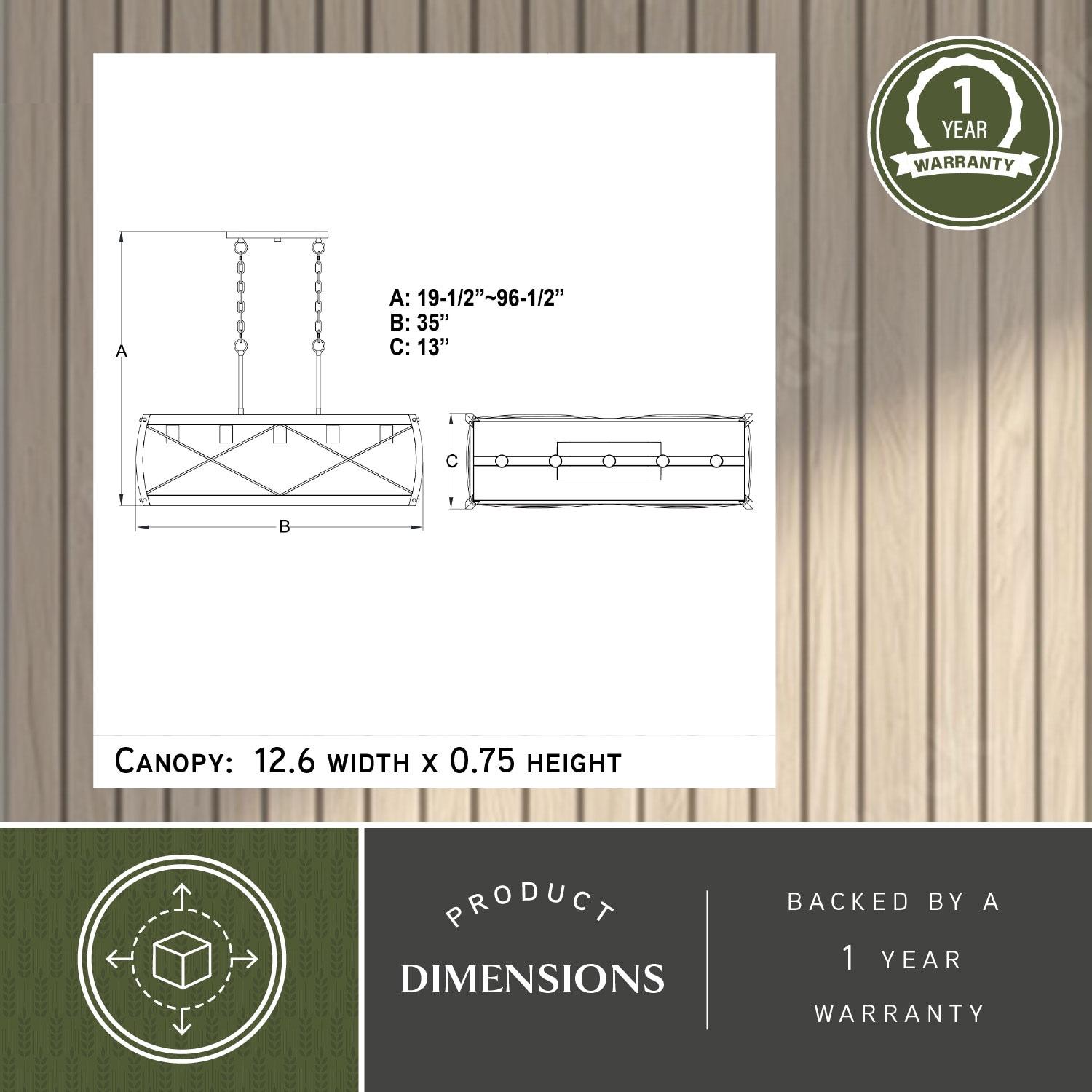 VAXCEL Montclare 5L Black and White Ash Wood Farmhouse Cage Linear Chandelier Island Pendant Light Fixture