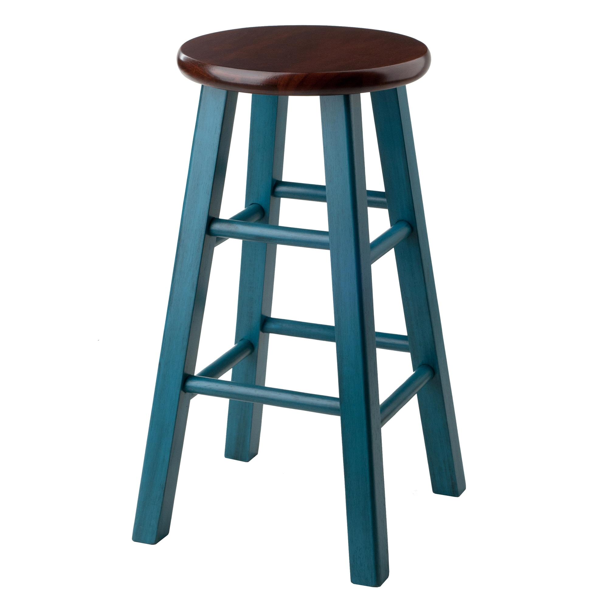 24" Ivy Counter Height Barstool Teal Blue/Brown - Winsome: Round Wooden, No Assembly Required