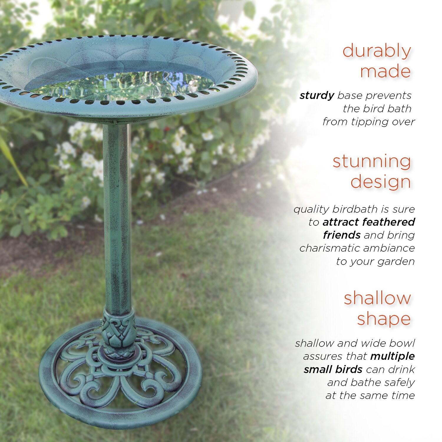 Alpine Corporation 15" x 25" Plastic Scrollwork Bird Bath, Green