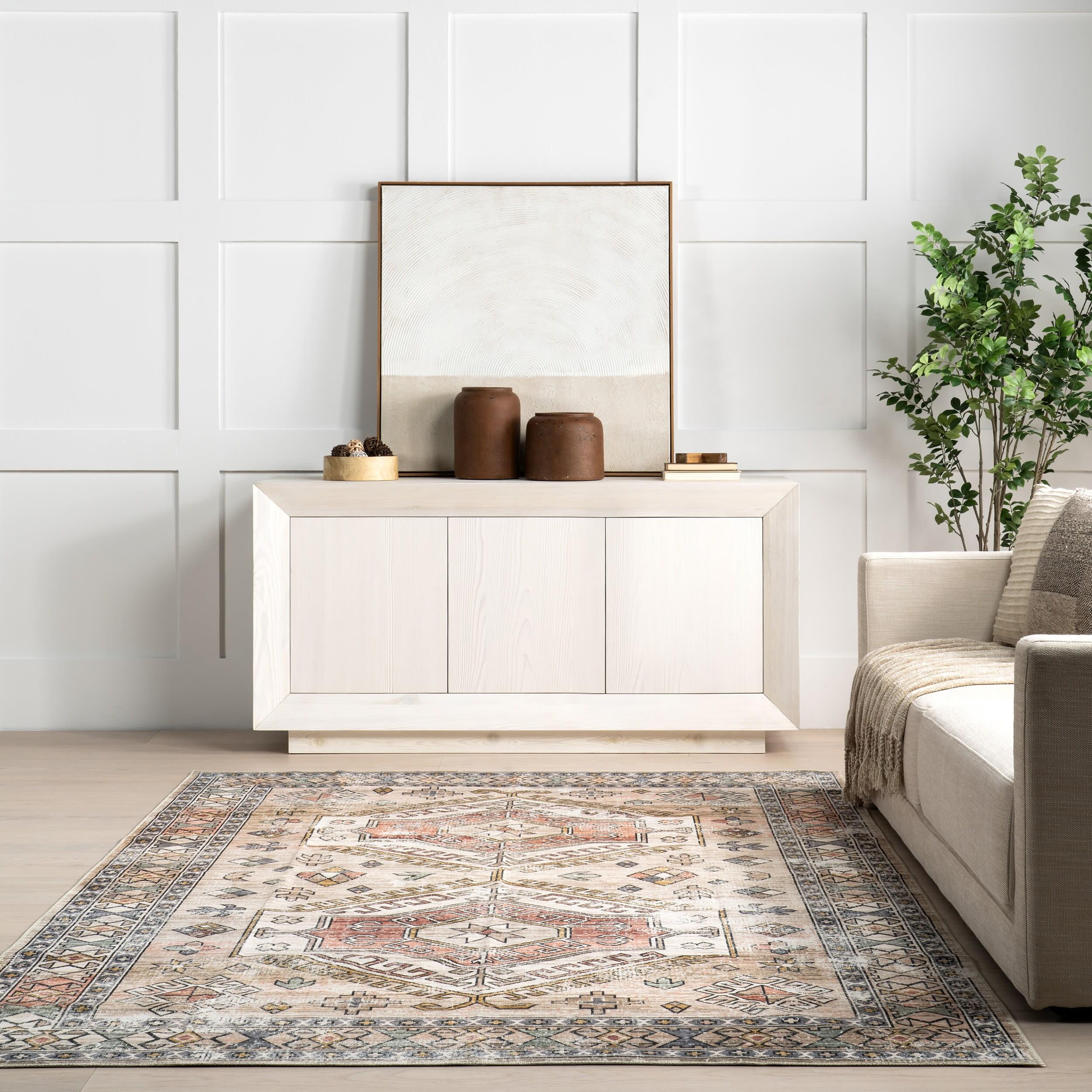 Nuloom Mae Medallion 2x3 Machine Washable Accent Indoor Area Rug for Living Room Bedroom Dining Room Entryway Kitchen, Peach/Ivory
