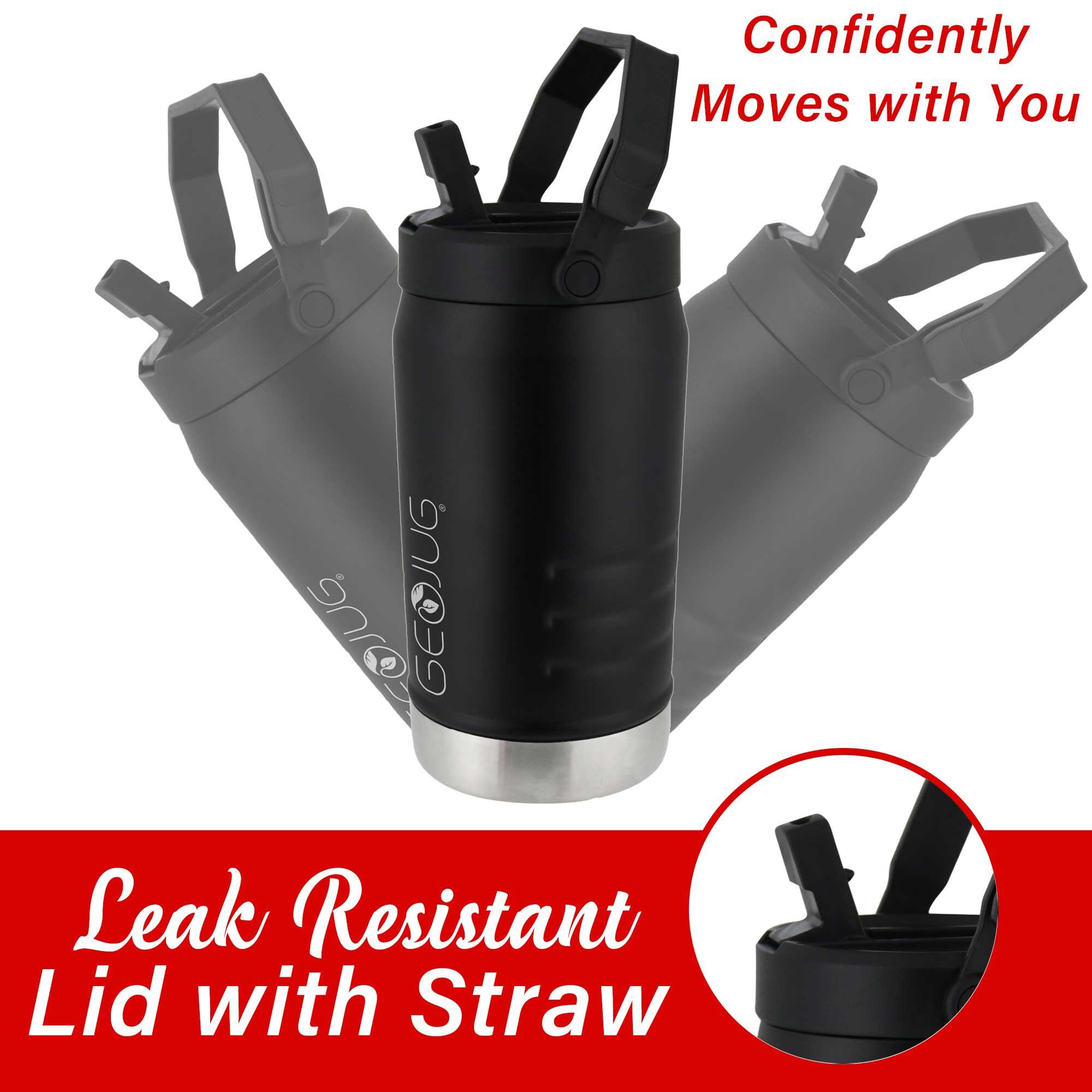 Brentwood Vacuum-Insulated Stainless Steel Sports Water Jug with Spout Straw Lid, and Handle with Fence Hook (40 Oz.; Black)