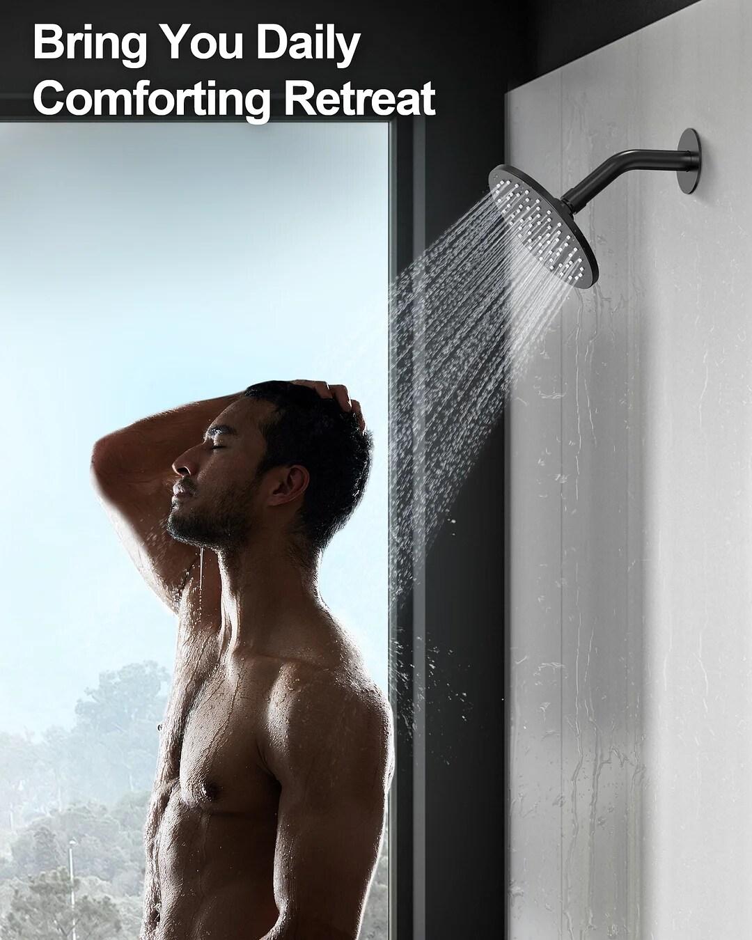 GRANDJOY Complete Shower System, 10" and 6" Dual Wall Mount Rain Shower Faucets with Handheld Shower Spray, High Pressure in Matte Black