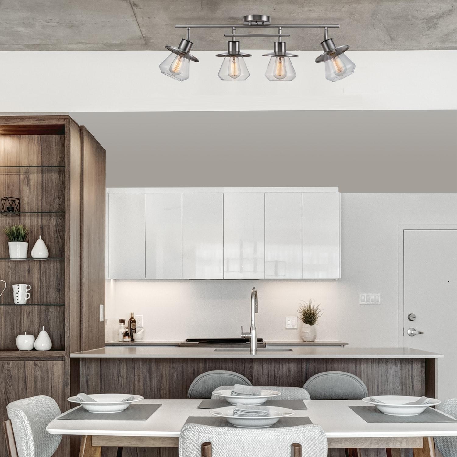 Globe Electric Nate 4-Light Brushed Nickel Track Lighting Kit with Clear Glass Shades, 57504