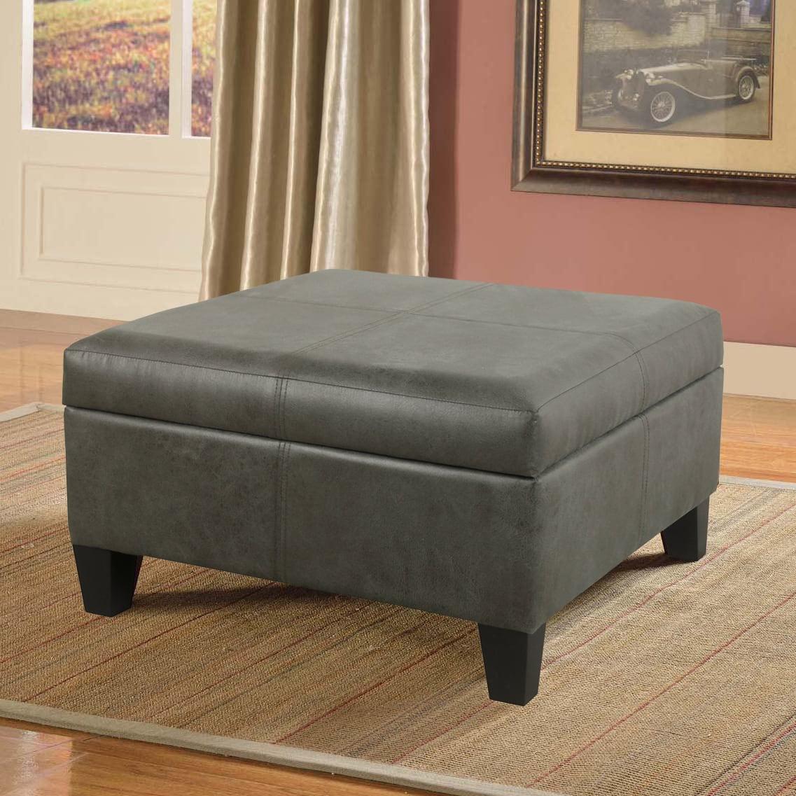 Luxury Large Square Storage Ottoman with Lid - HomePop: Faux Leather, Seating & Rosewood Legs
