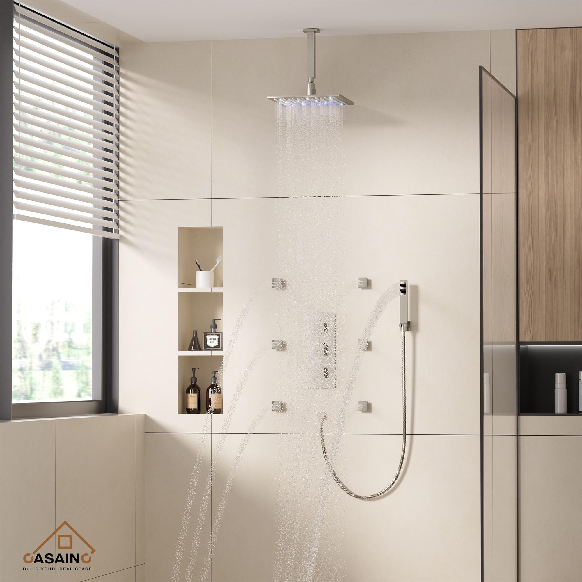 CASAINC LED Thermostatic Dual Shower Heads Ceiling Mount Fixed and Handheld Shower Head