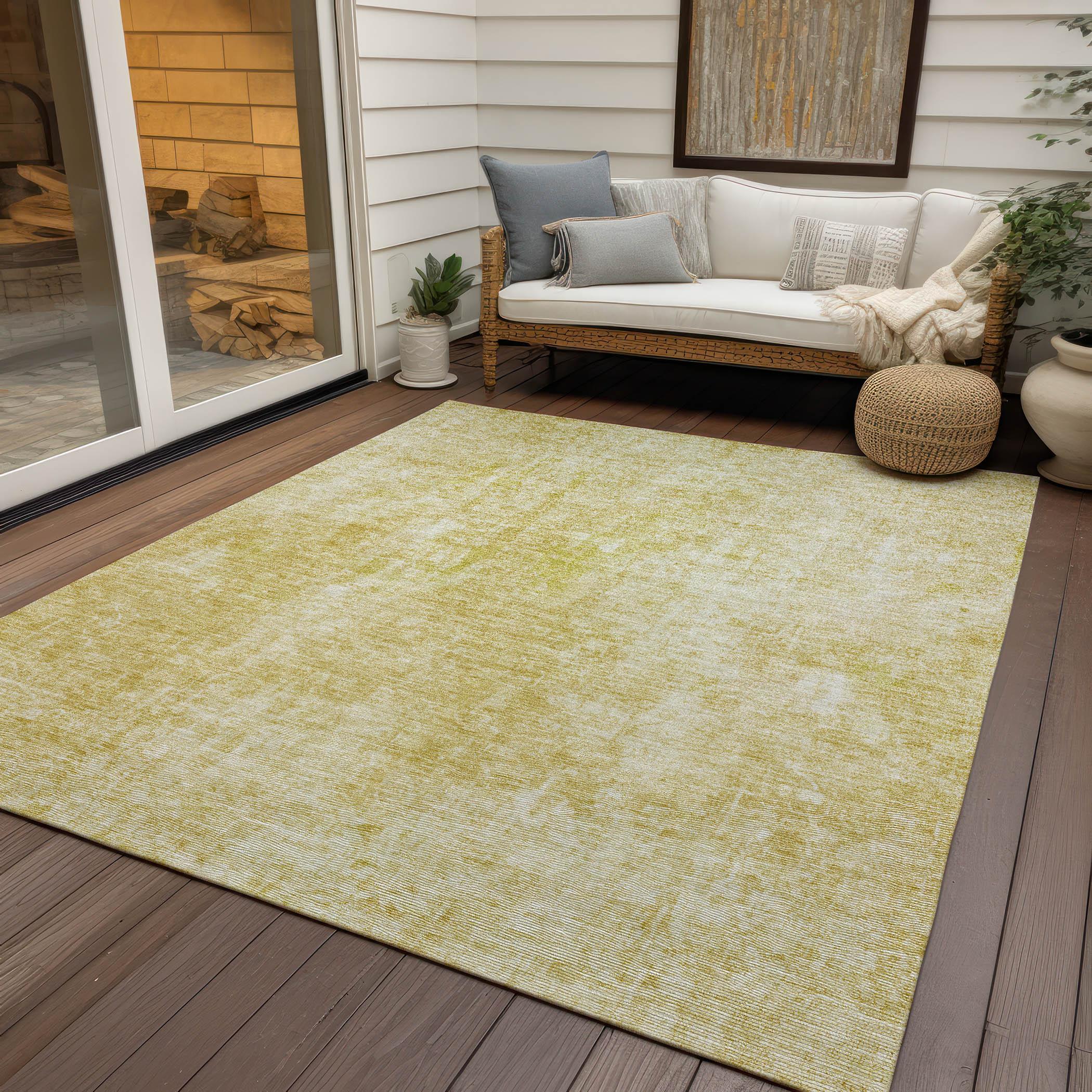 Gold Abstract Washable Synthetic 3' x 5' Area Rug