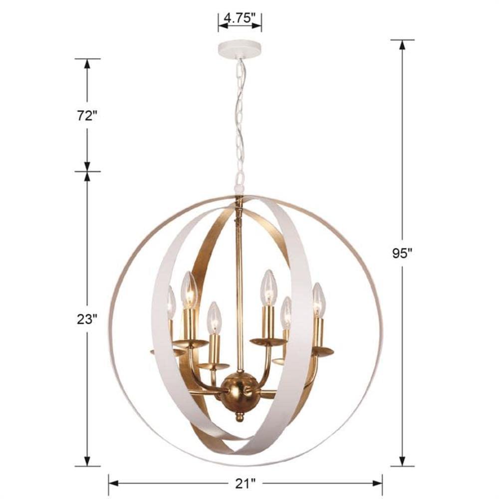 Six Light Sphere Chandelier-Matte White/Antique Gold Finish    -Traditional Installation Crystorama Lighting 585-Mt-Ga