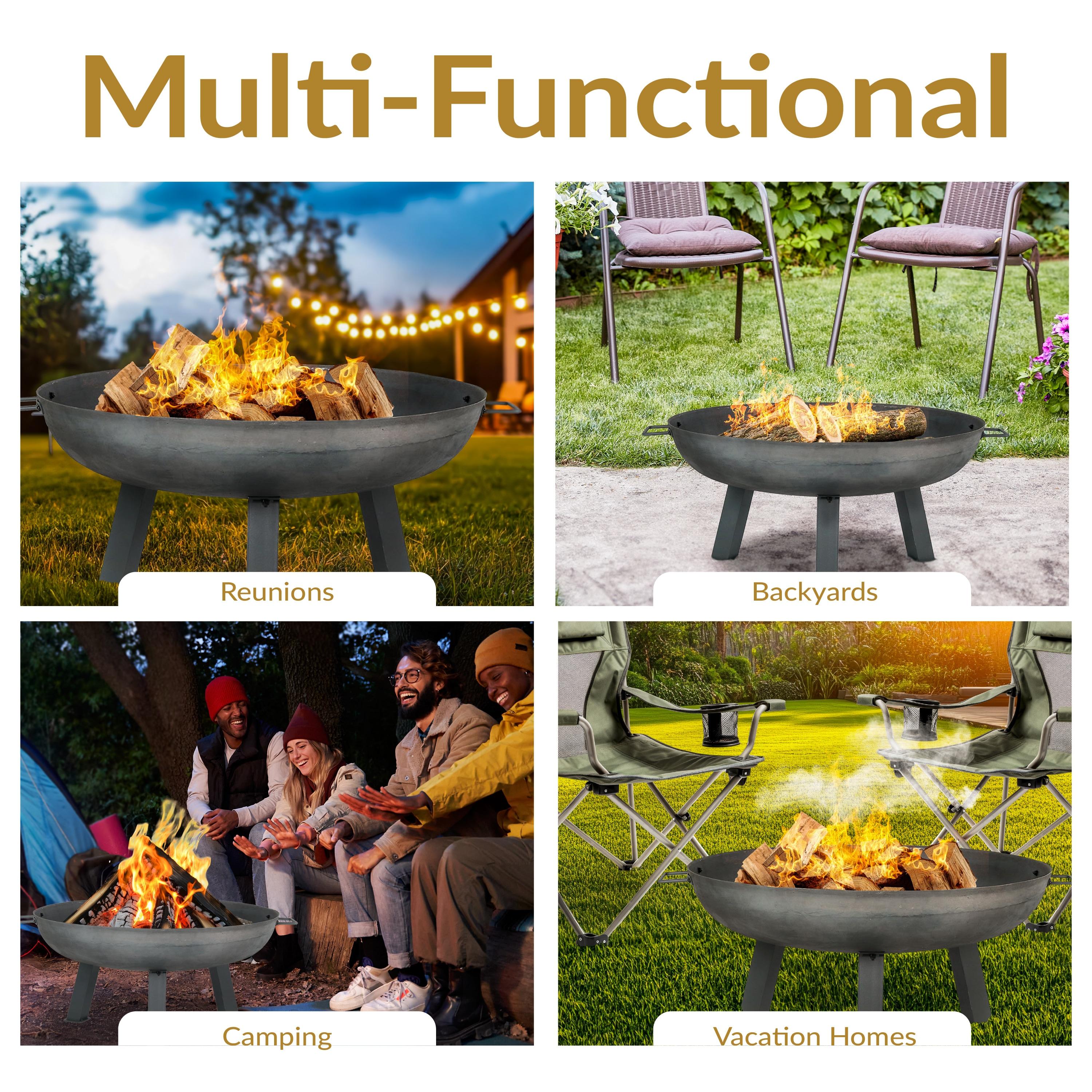 SunnyDaze Decor Union Round Wood-Burning Steel Finish Cast Iron Outdoor Raised Fire Pit Bowl