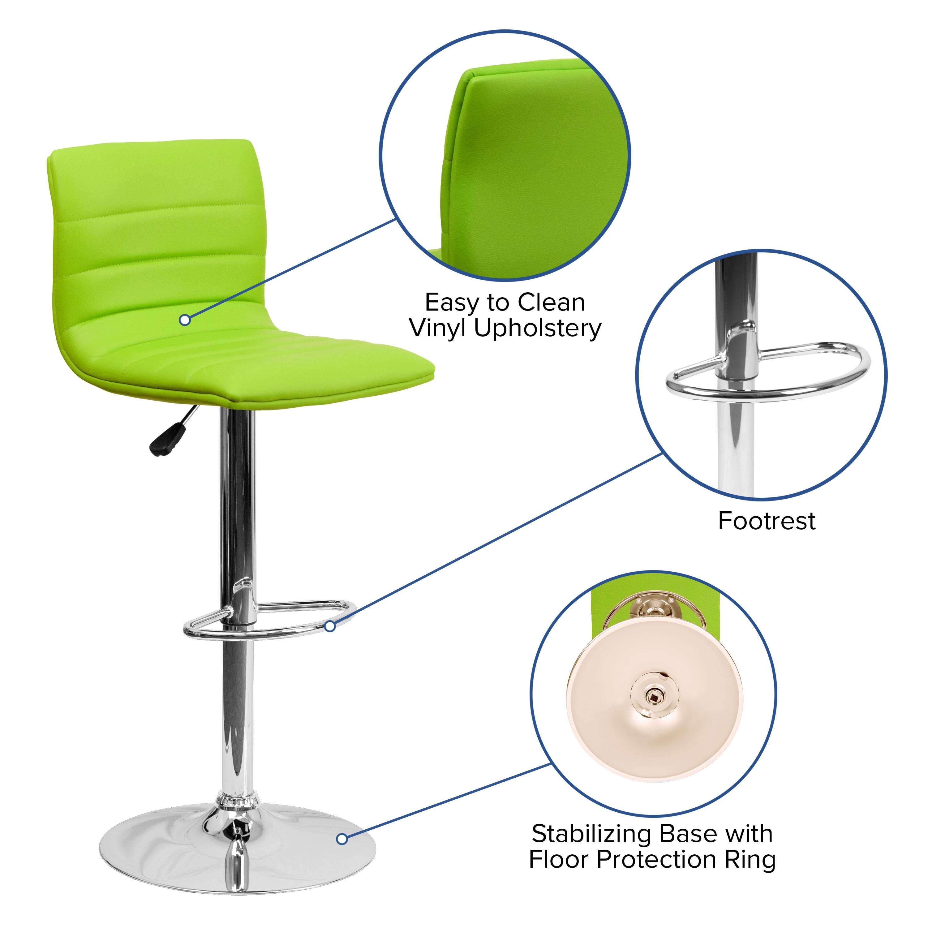 Flash Furniture Modern Green Vinyl Adjustable Bar Stool with Back, Counter Height Swivel Stool with Chrome Pedestal Base