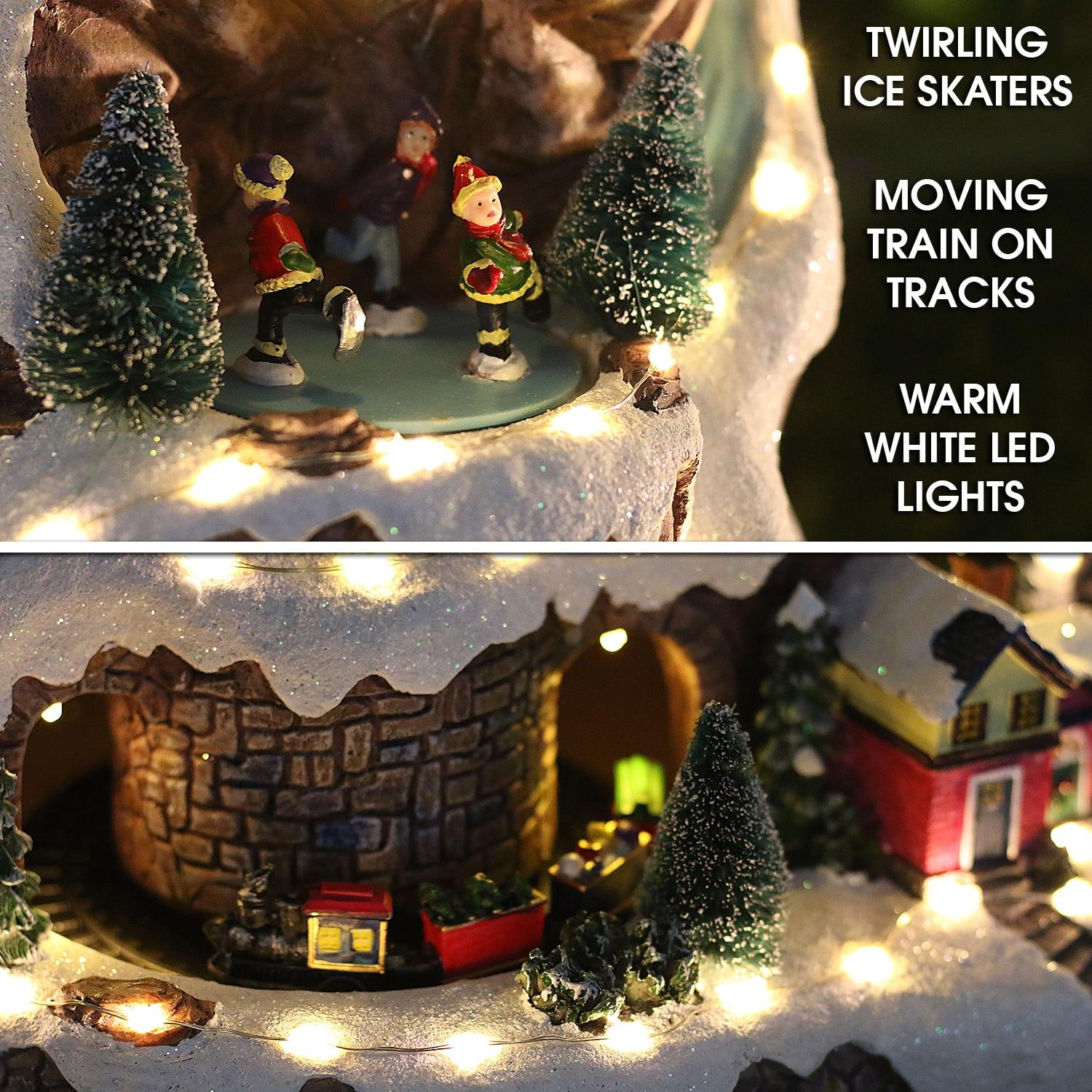 18-Inch Snowy Mountain Village with LED Lights and Music