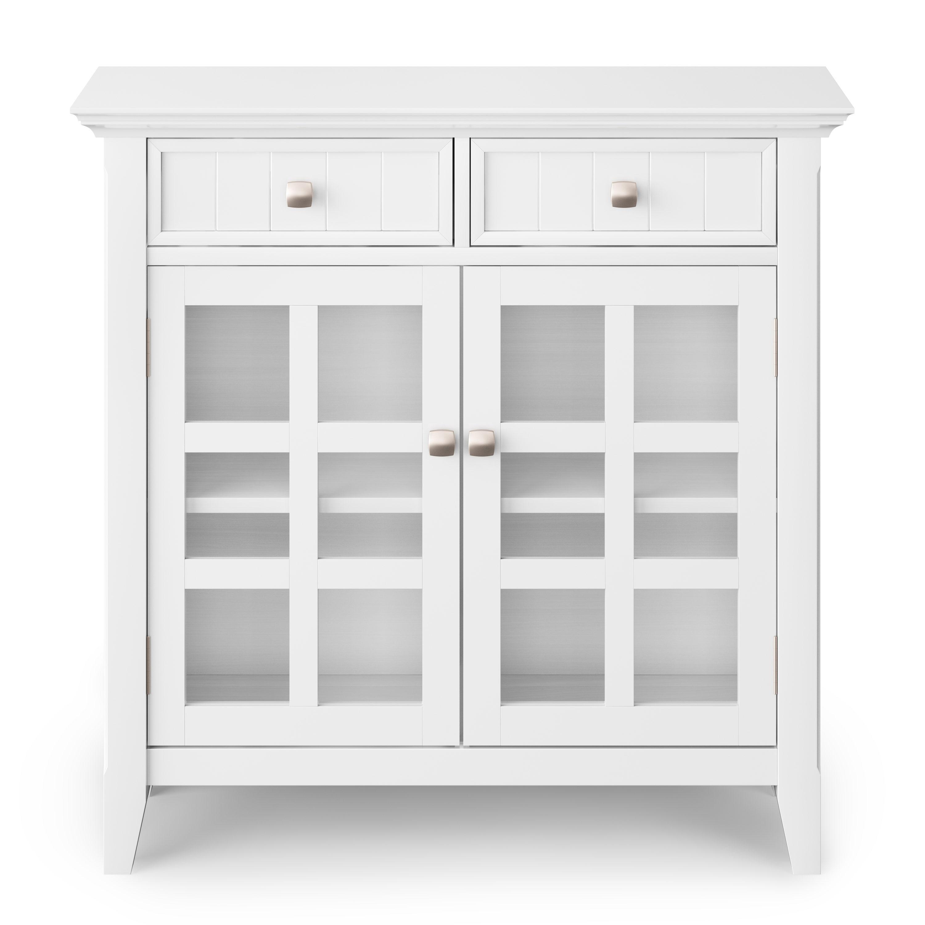 Simpli Home Acadian 36"W Solid Wood 2-Shelf Entryway Storage Cabinet with Glass Doors and 2 Drawers