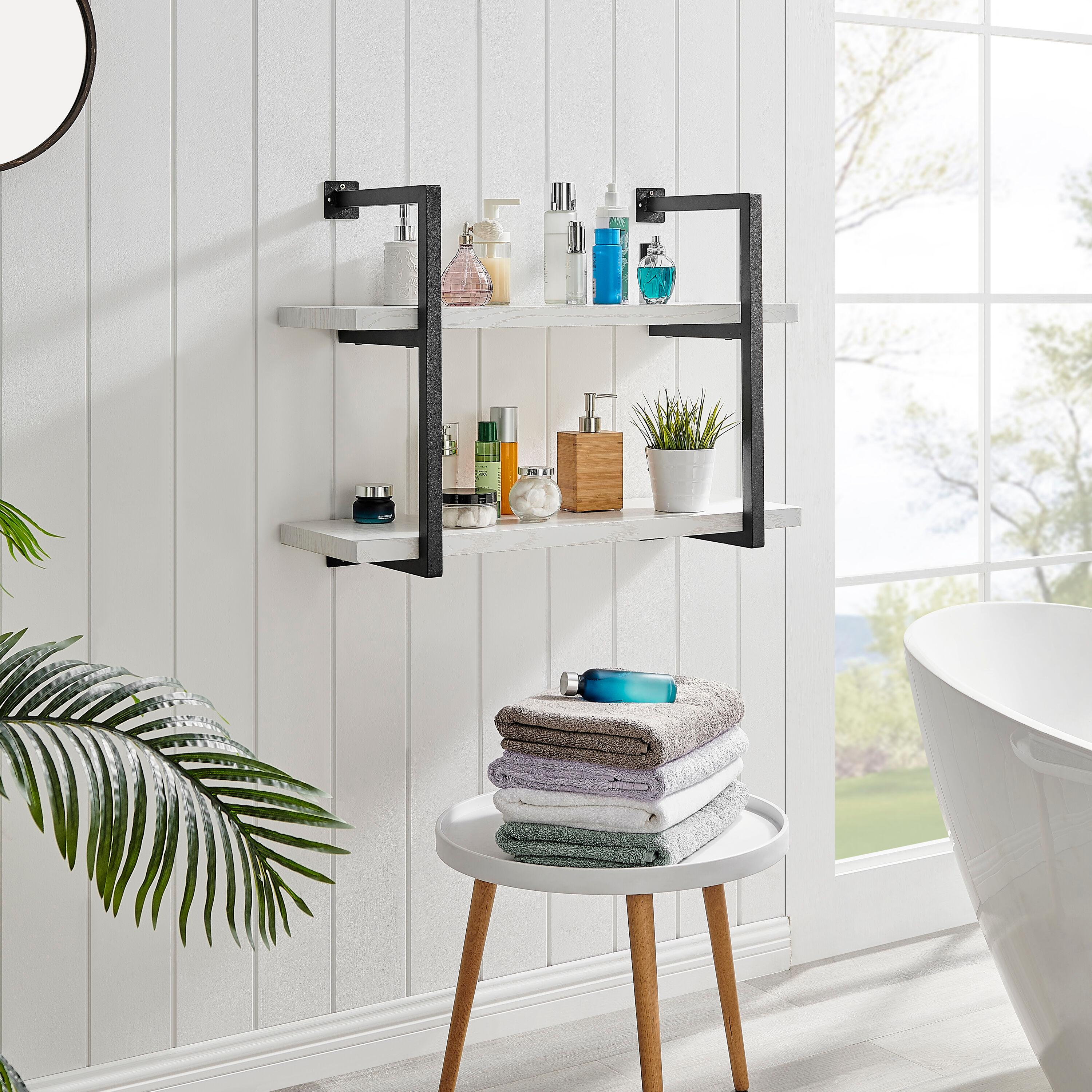 31.5" x 22.5" Modern 2 Tier Hanging Bracket Wall Shelve White Birch - Danya B.: Chic Storage, Metal MDF