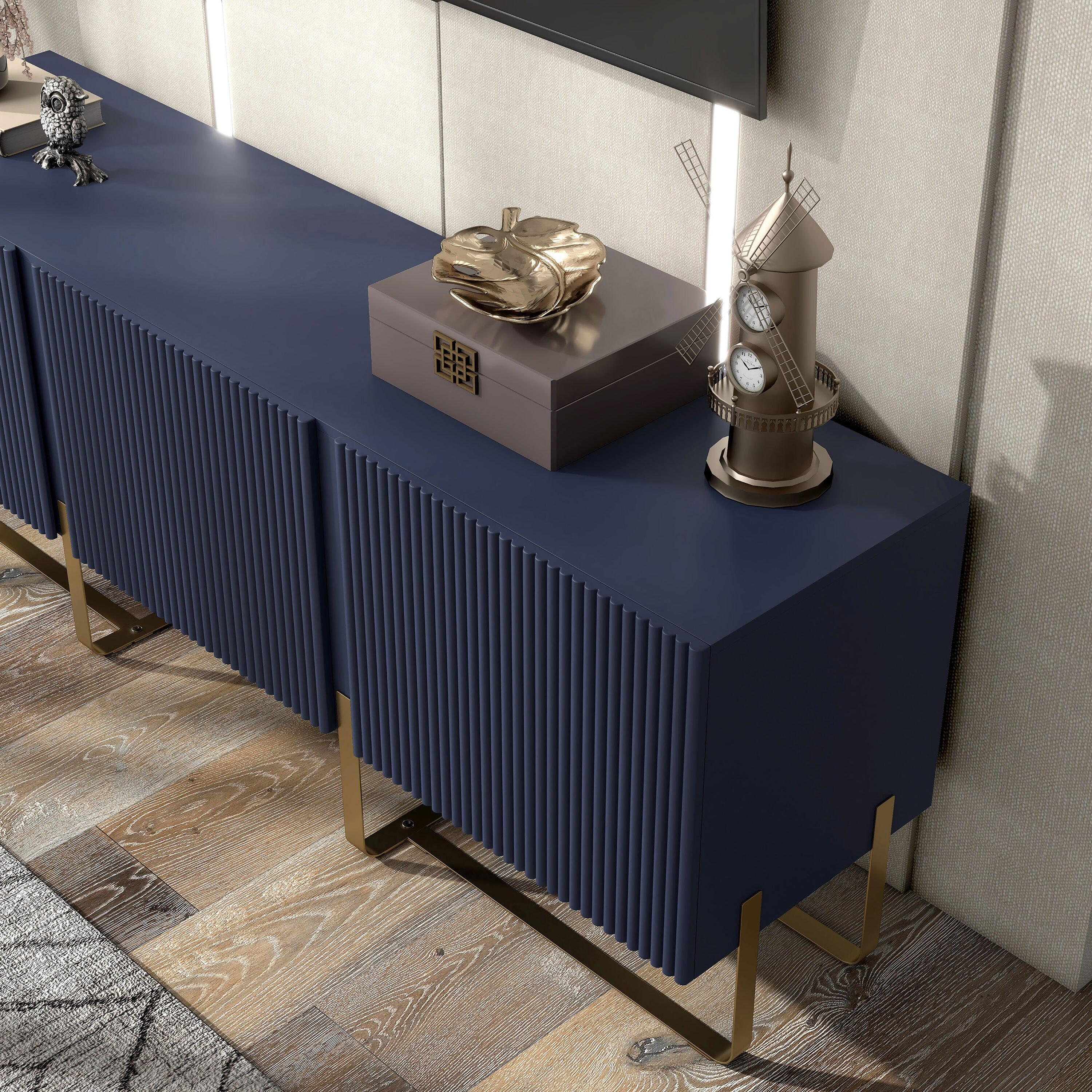 miBasics Forast Modern 3 Door Storage TV Stand for TVs up to 65" Indigo Blue