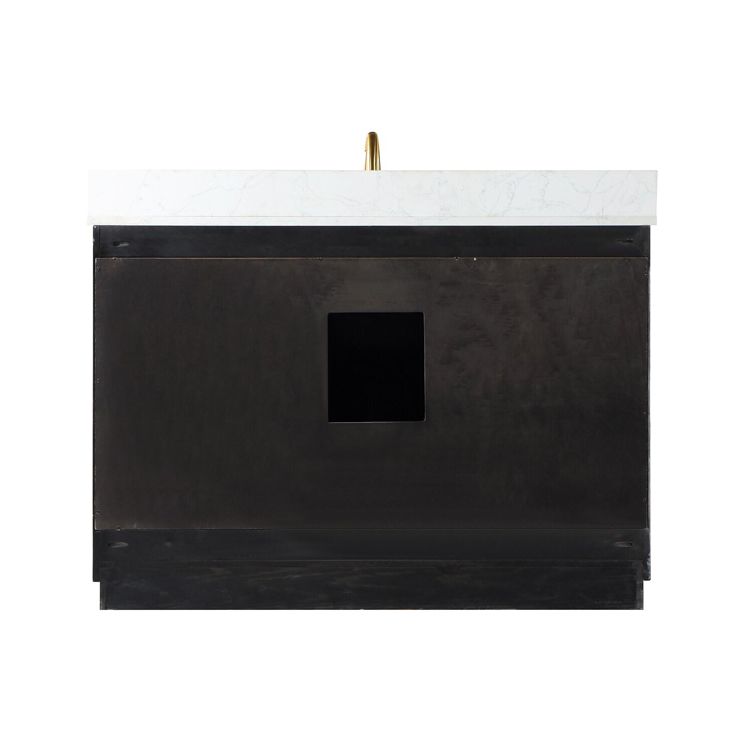 Gazsi 48" Single Bathroom Vanity Set in Black Oak with Grain White Composite Stone Countertop without Mirror