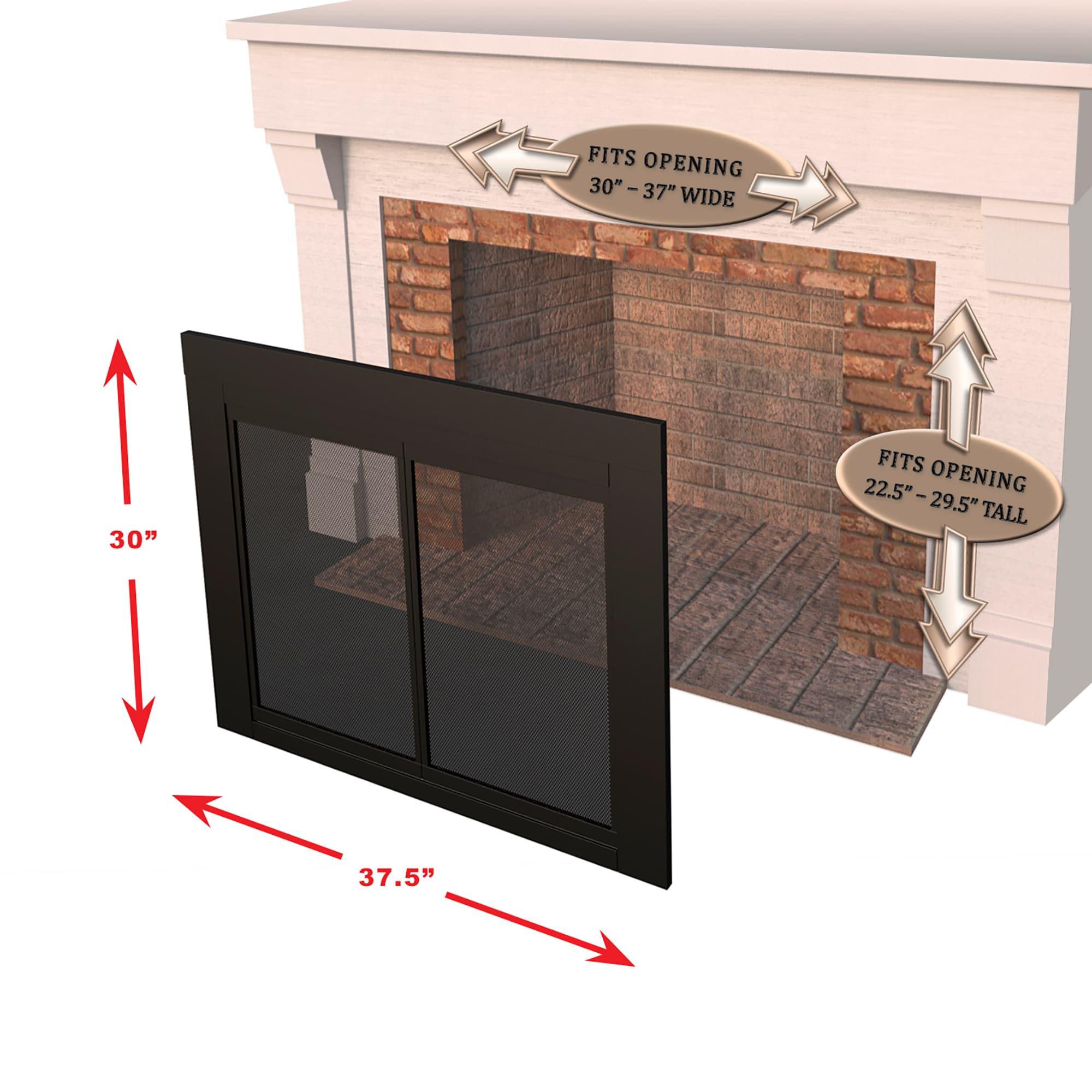 Pleasant Hearth Clairmont Fireplace Screen and Bi-Fold Track-Free Smoked Glass Doors - Black