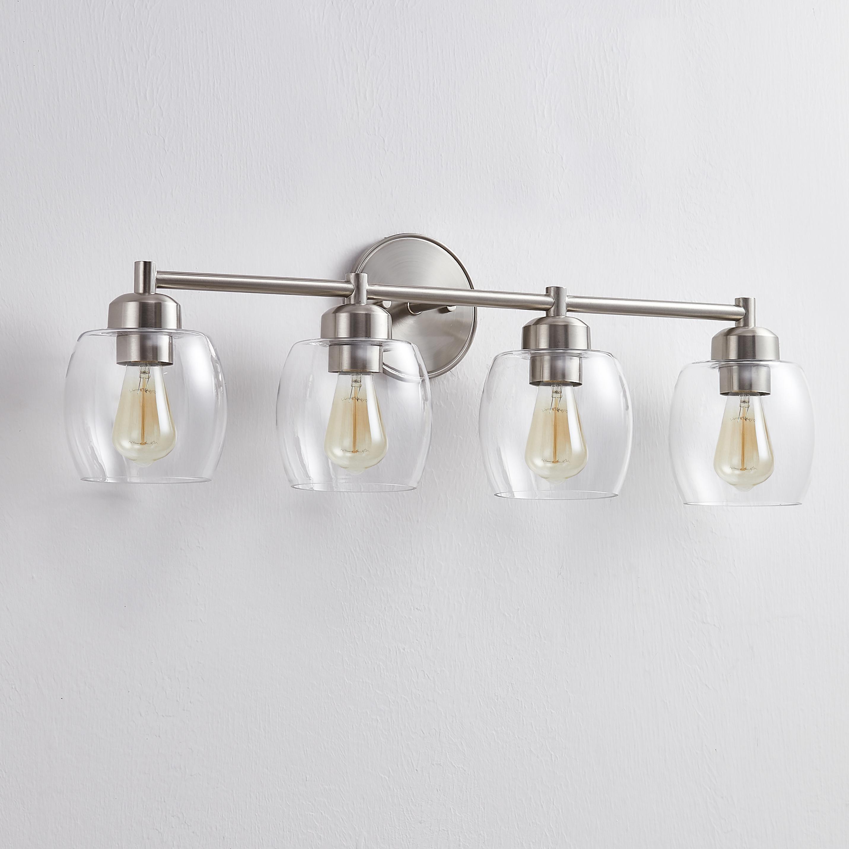 KAWOTI 4-Light Bathroom Light Fixtures, Brushed Nickel Vanity Wall Lamps over Mirror Bedroom Living Room Hallway