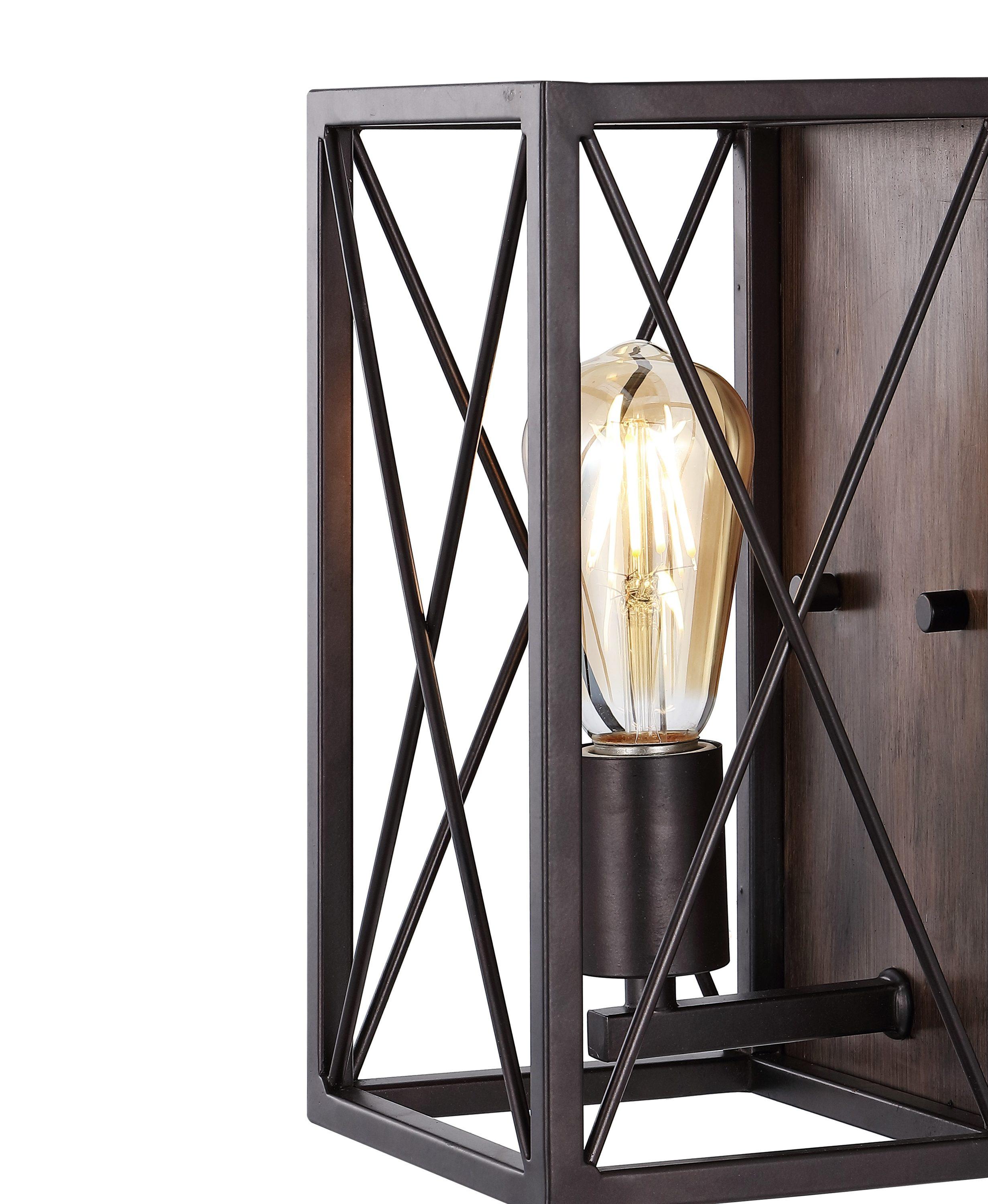 JONATHAN Y Norris X-Frame 6" 1-Light Farmhouse Rustic Iron LED Sconce, Oil Rubbed Bronze/Wood Finish