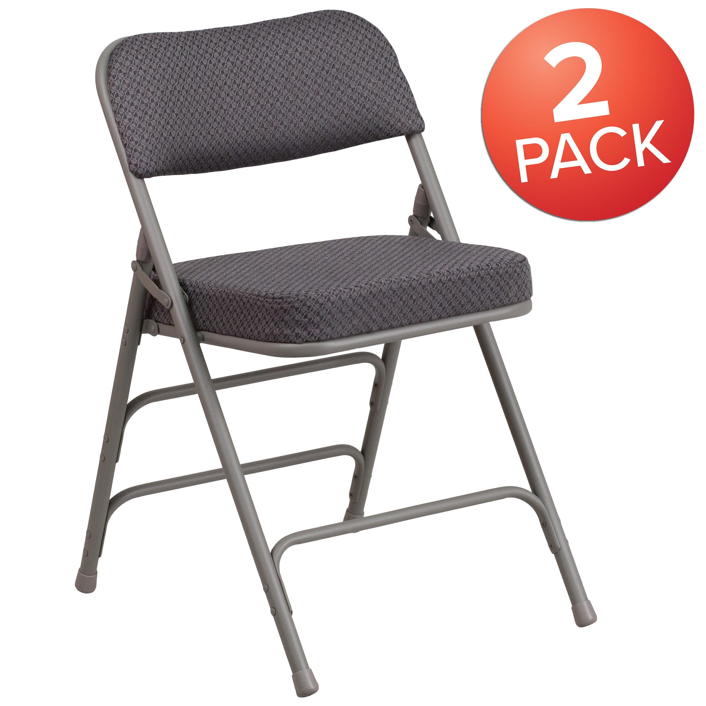 Flash Furniture 2 Pack HERCULES Series Premium Curved Triple Braced & Double Hinged Gray Fabric Metal Folding Chair